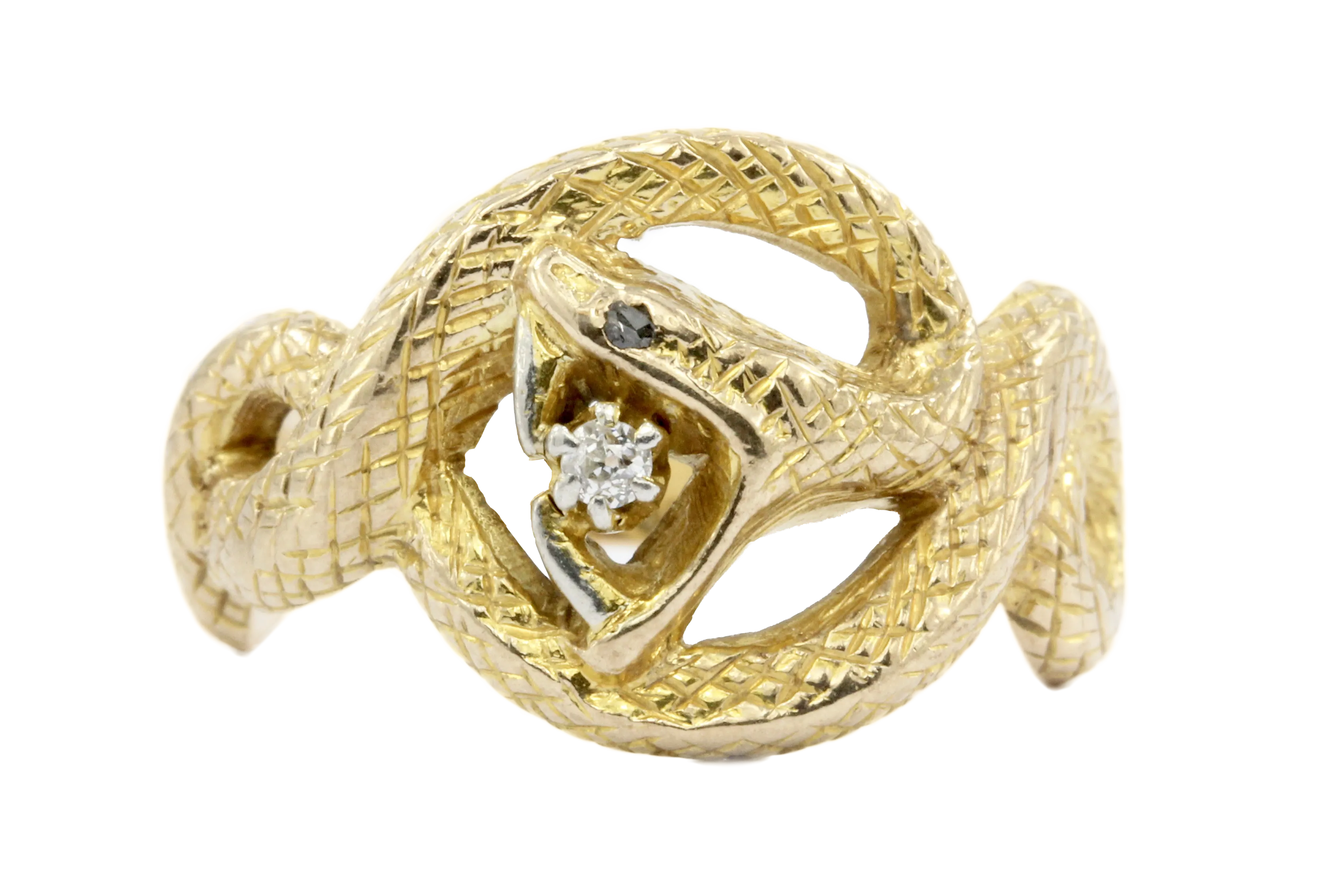 Victorian 14K Gold Diamond Curled Snake Ring c.1880