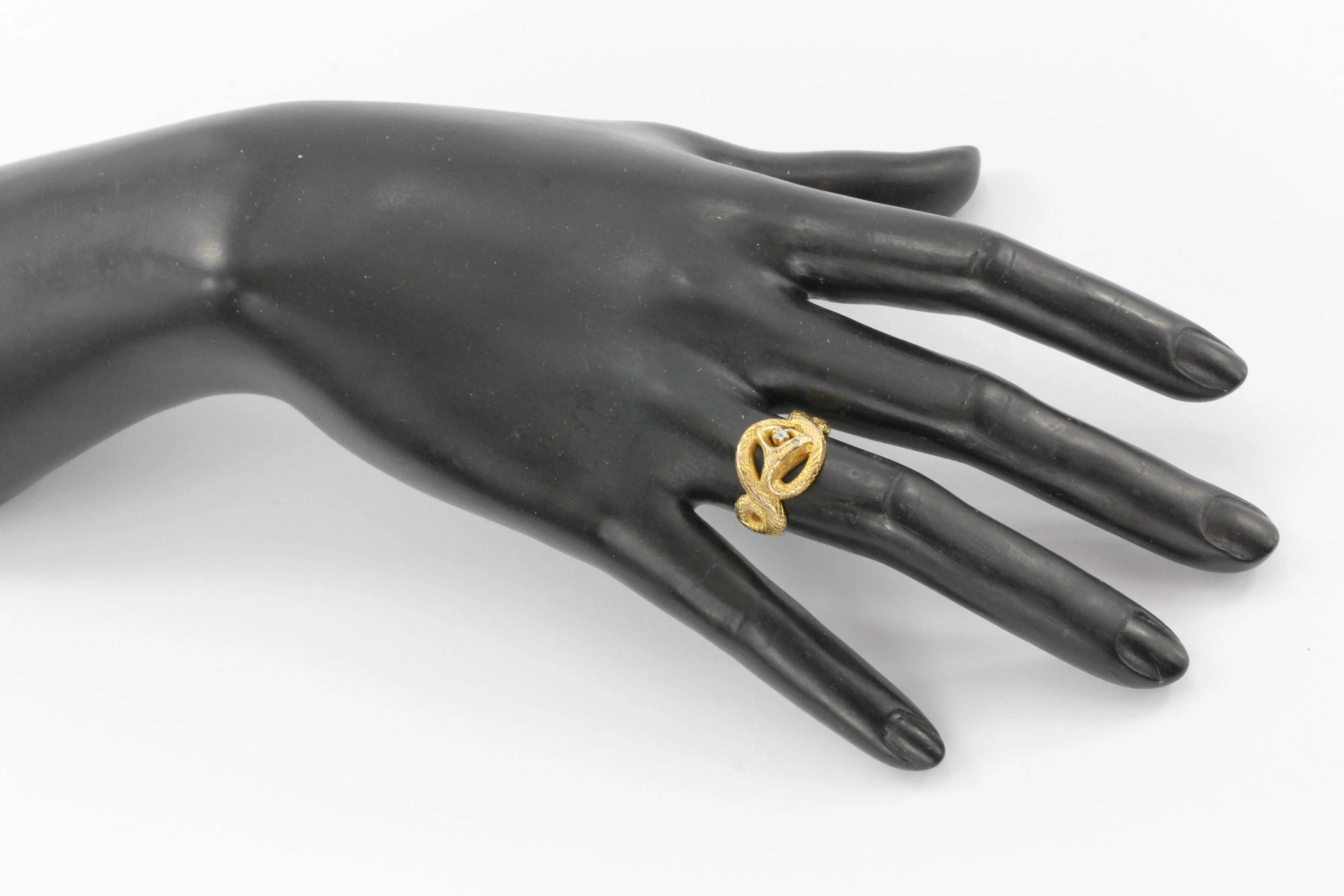Victorian 14K Gold Diamond Curled Snake Ring c.1880