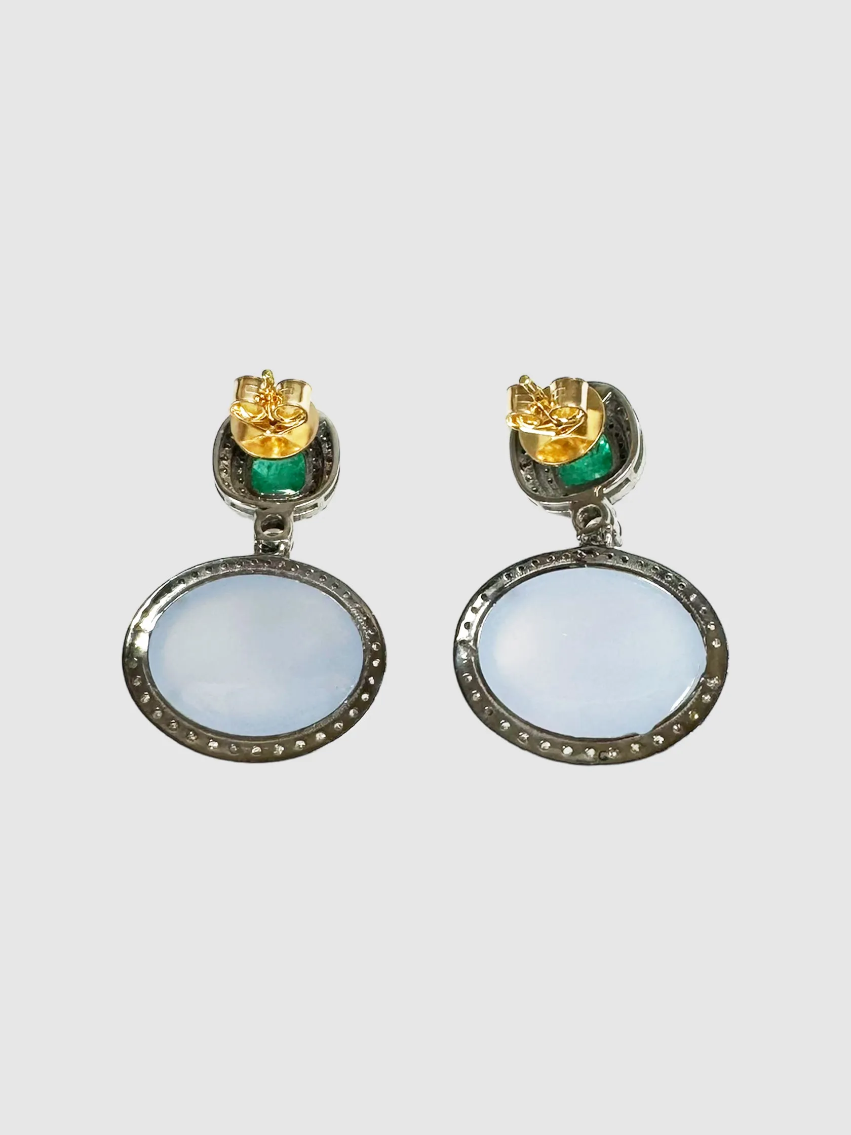 Victorian Emerald and Chalcedony Earrings