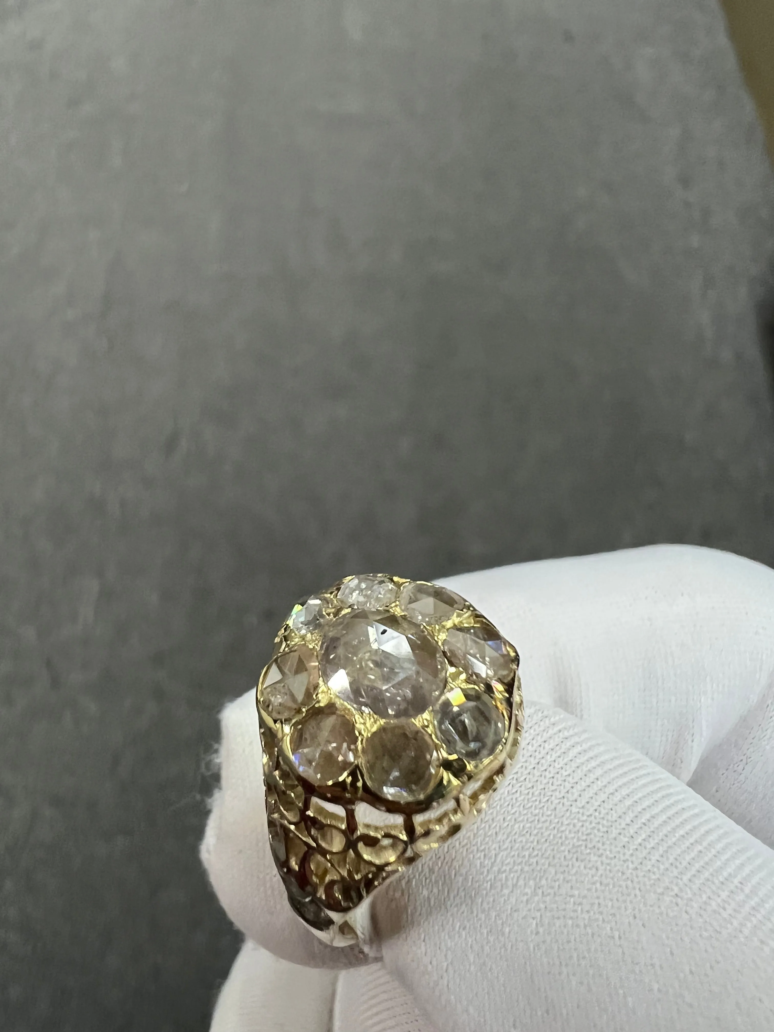 Victorian Rose Cut Diamond Cluster Ring Circa 1890s