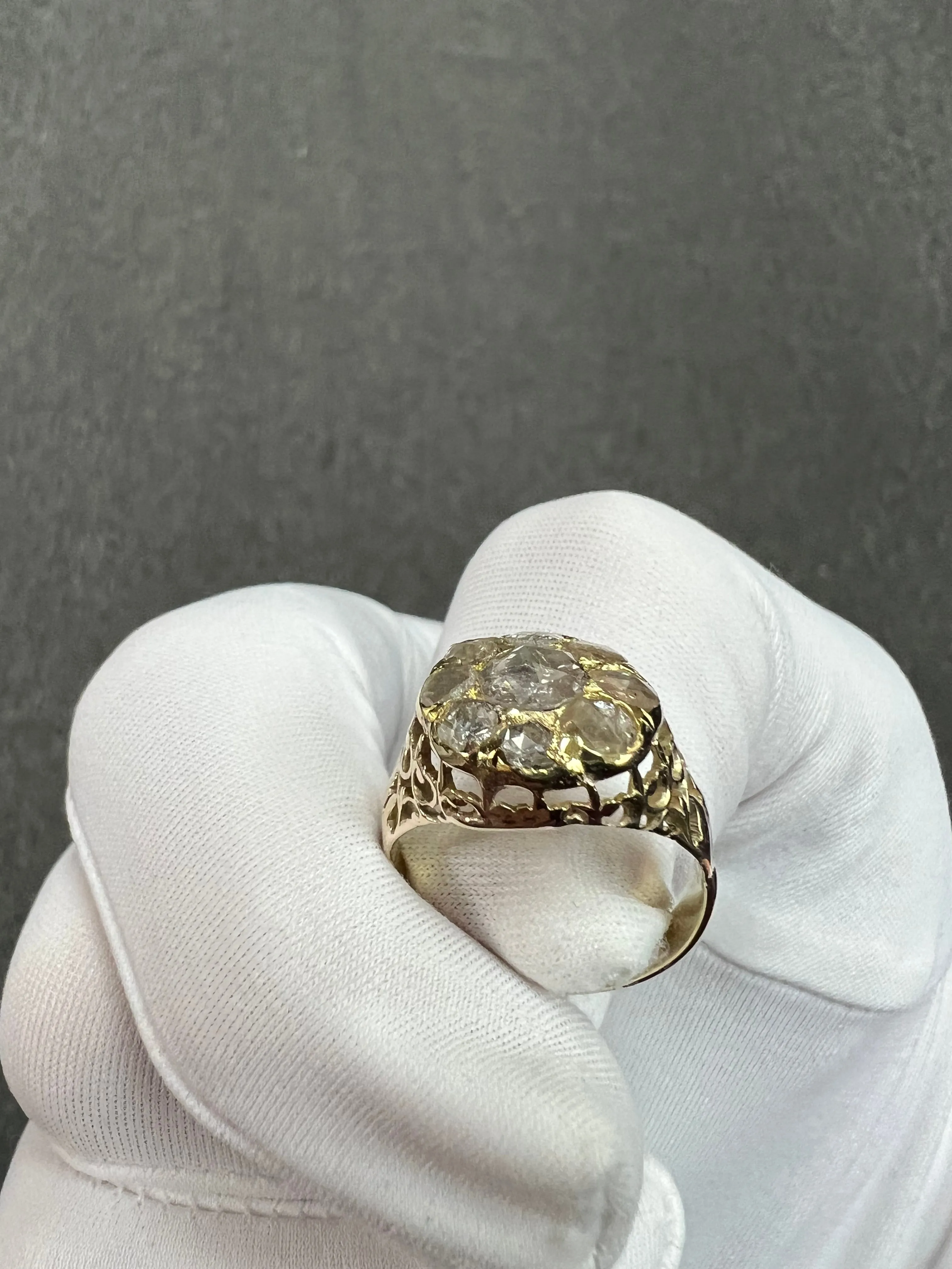Victorian Rose Cut Diamond Cluster Ring Circa 1890s