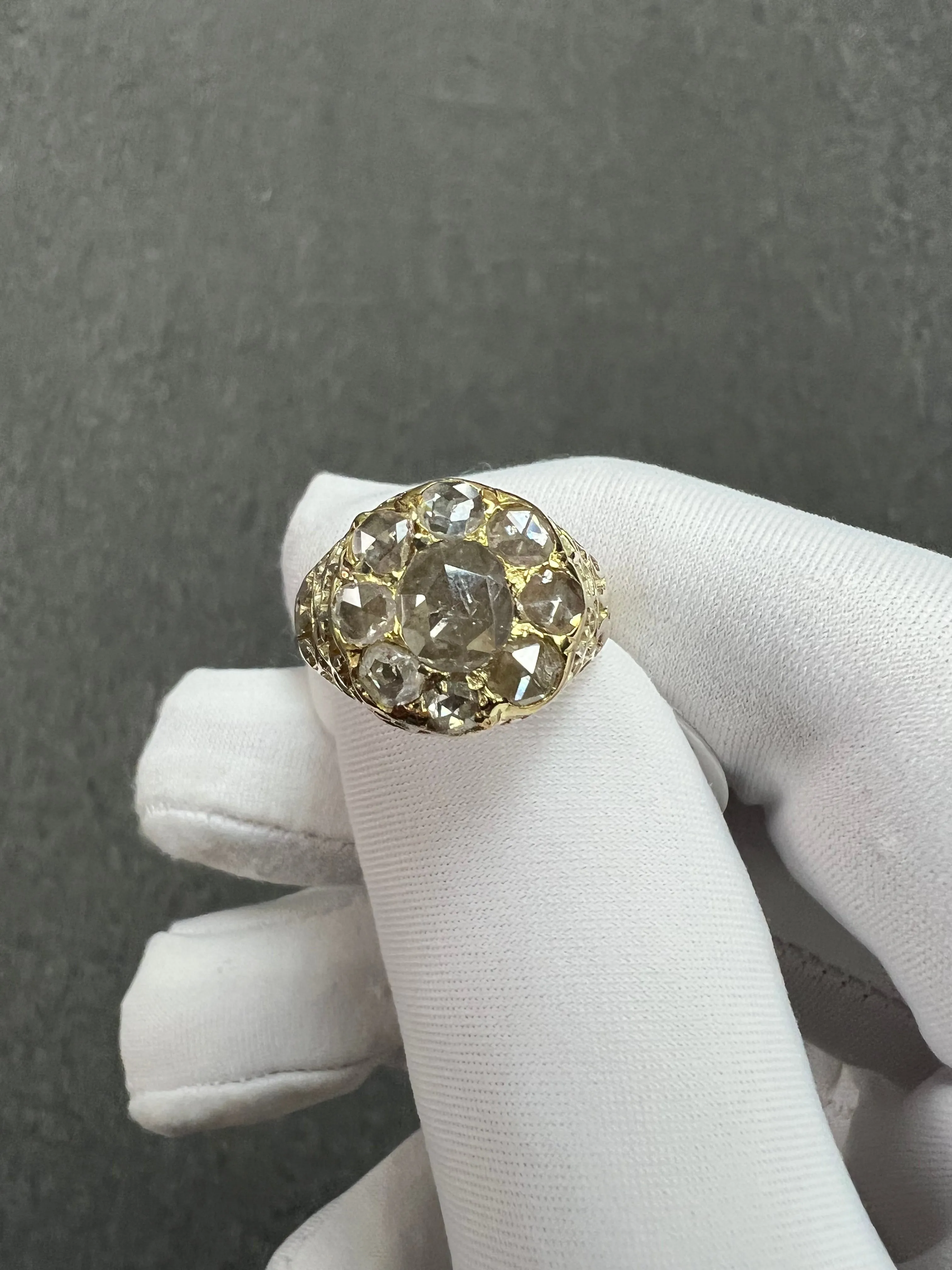 Victorian Rose Cut Diamond Cluster Ring Circa 1890s