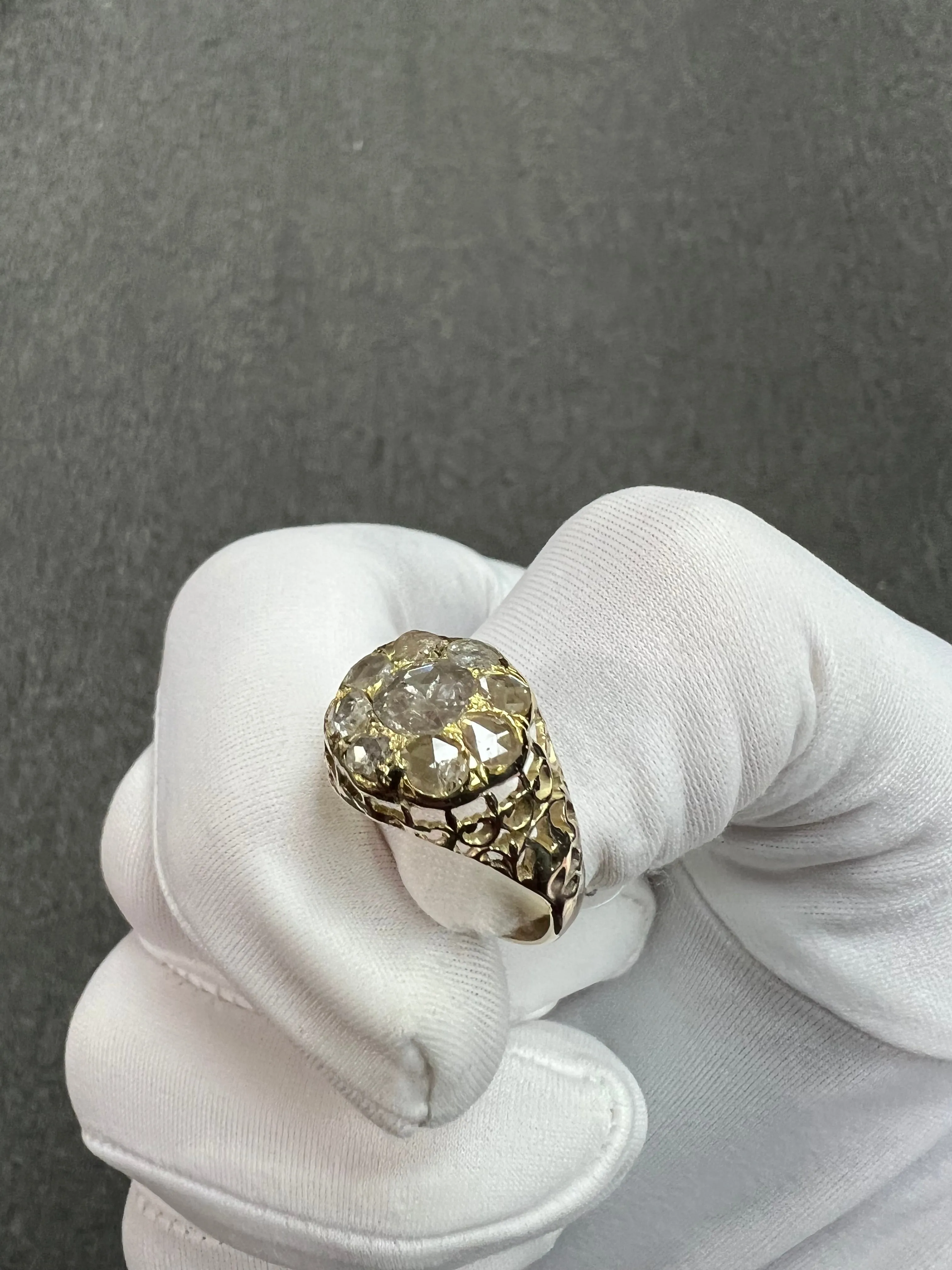 Victorian Rose Cut Diamond Cluster Ring Circa 1890s