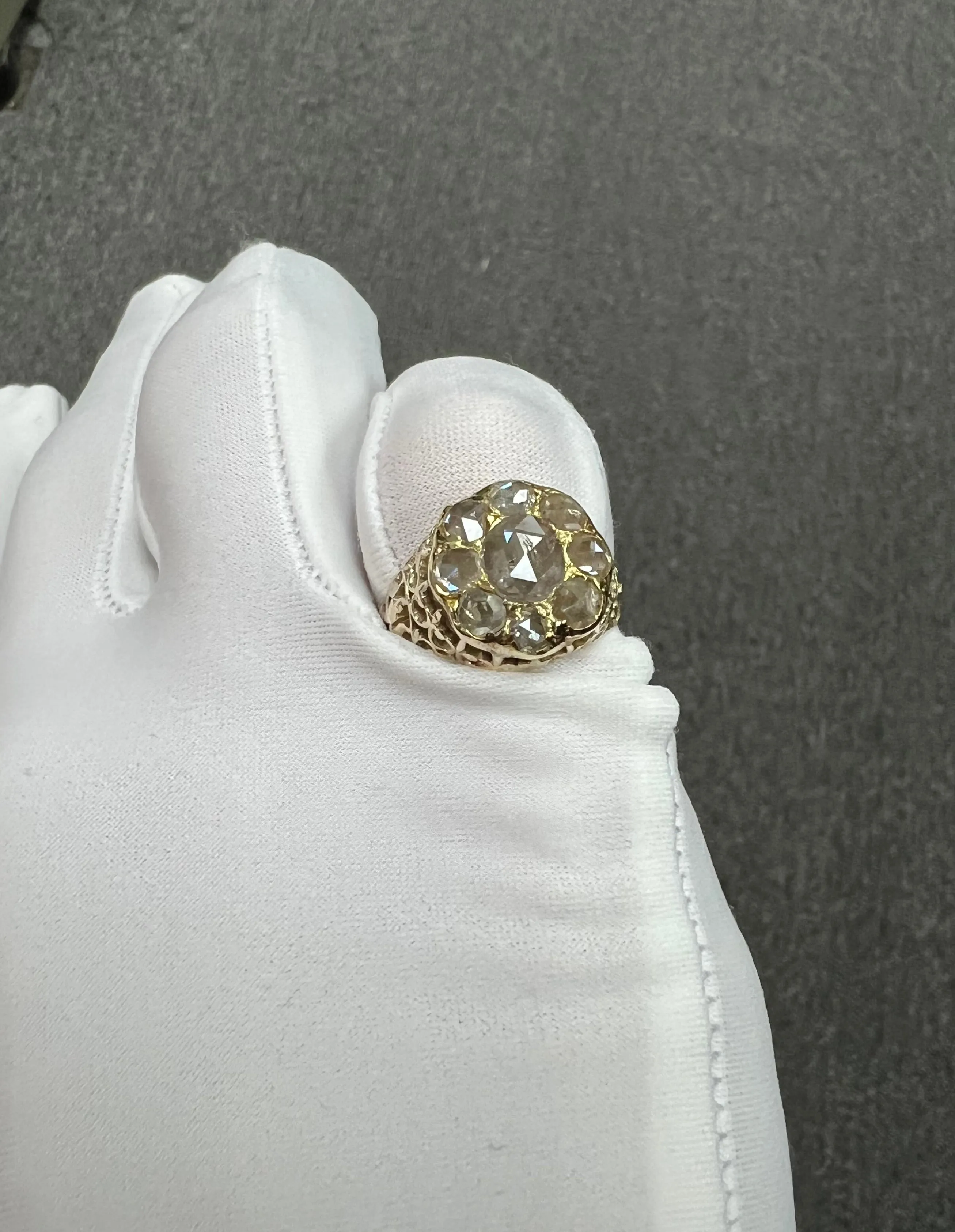 Victorian Rose Cut Diamond Cluster Ring Circa 1890s