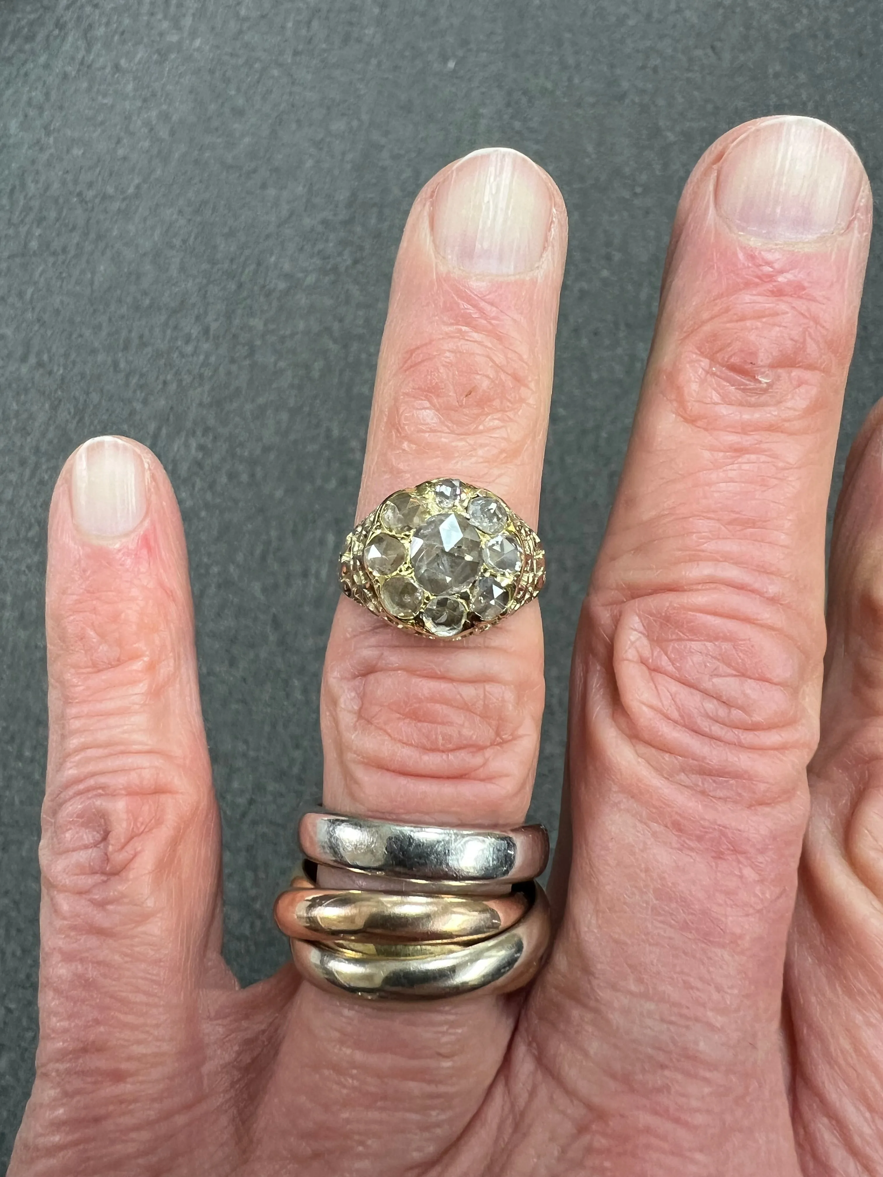Victorian Rose Cut Diamond Cluster Ring Circa 1890s