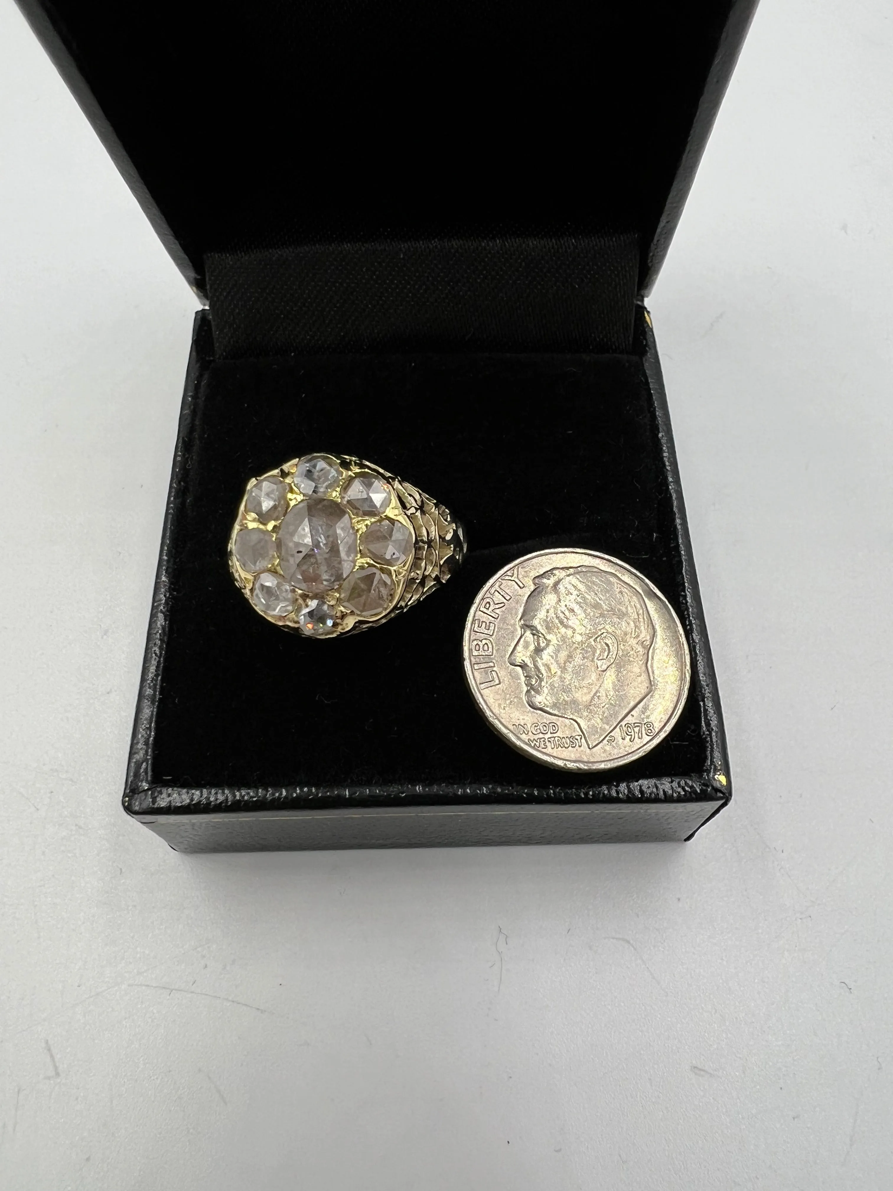 Victorian Rose Cut Diamond Cluster Ring Circa 1890s