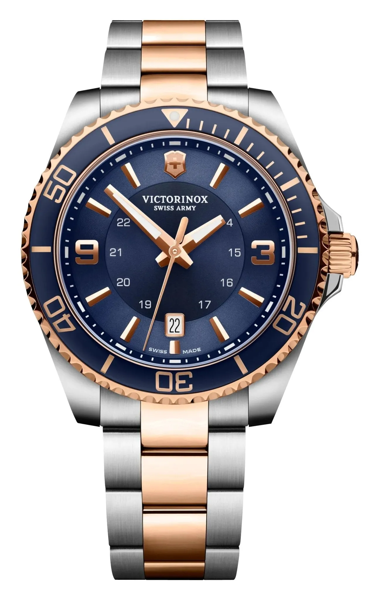Victorinox Swiss Army Maverick Large Two-Tone Stainless Steel Blue Dial Date Quartz Mens Watch 241950