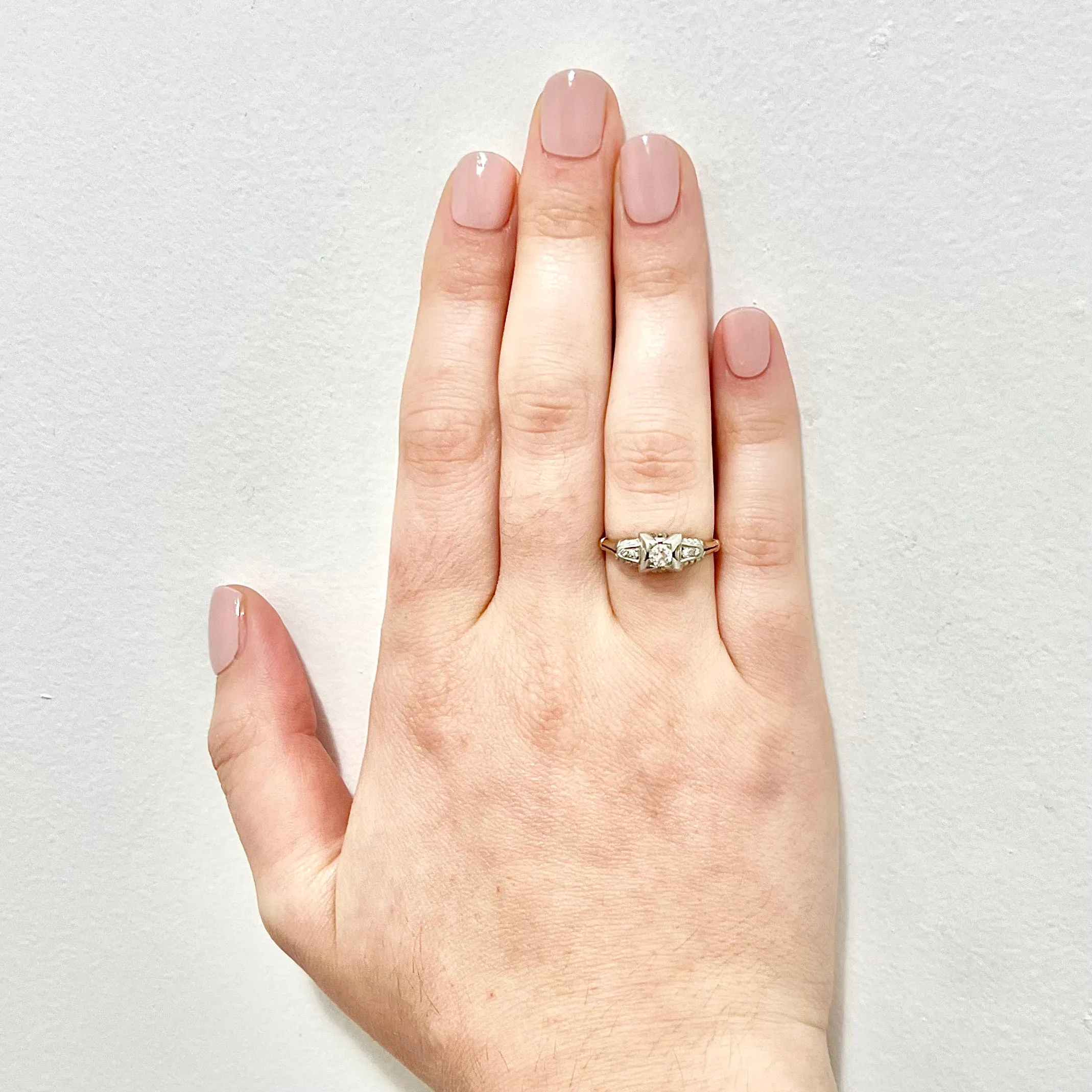 Vintage Art Deco 14 Karat Two-Tone Gold Carat Diamond Engagement Ring