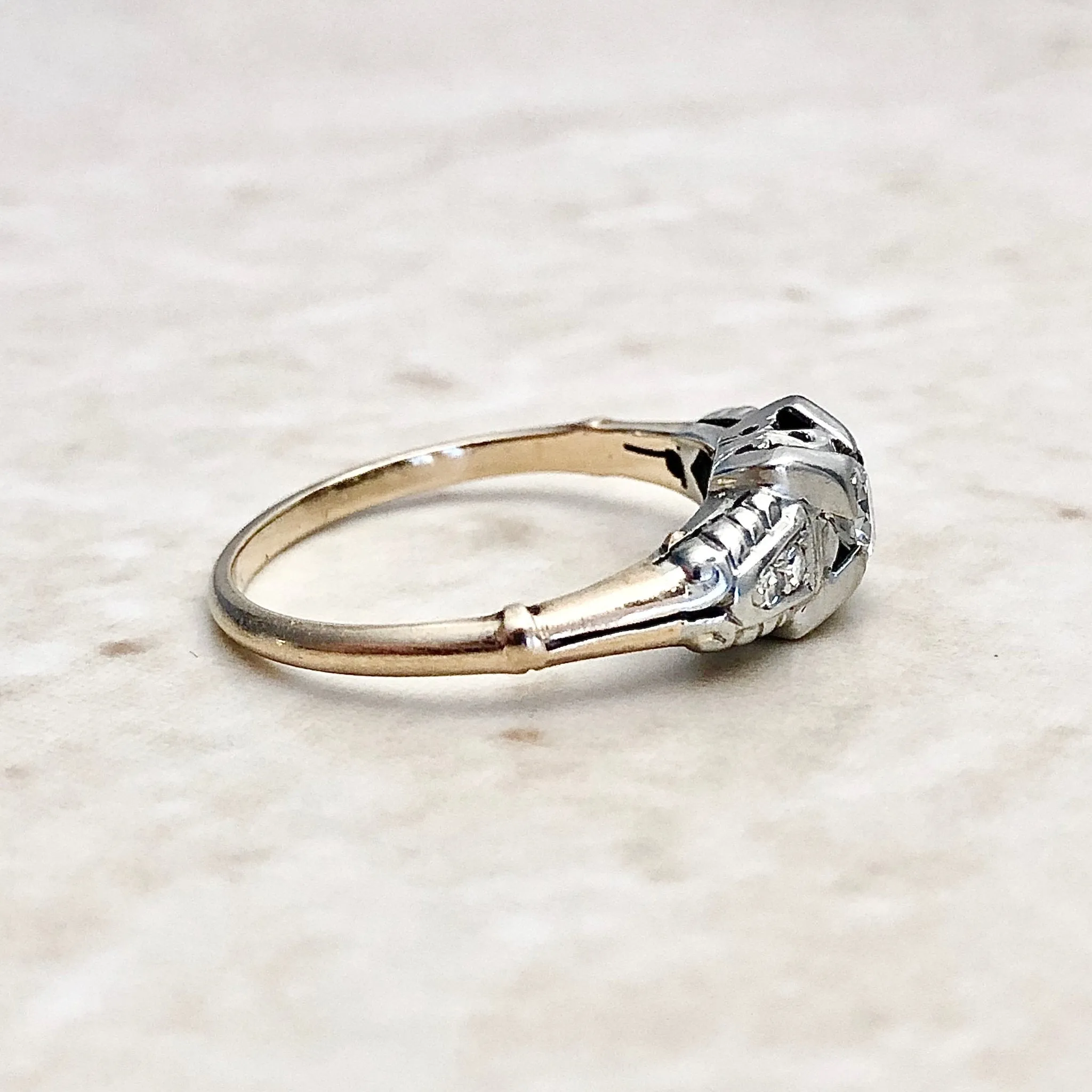Vintage Art Deco 14 Karat Two-Tone Gold Carat Diamond Engagement Ring