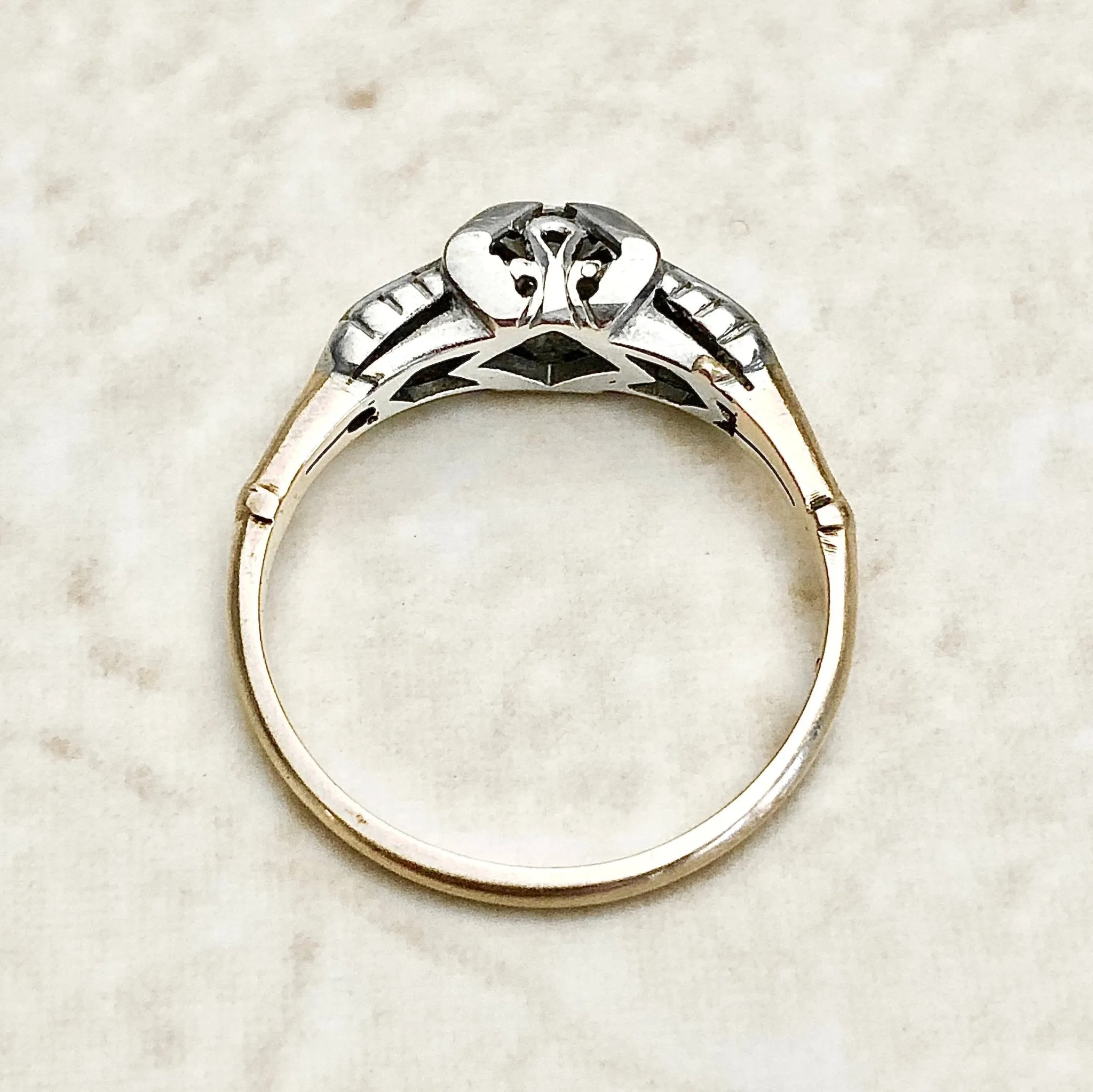 Vintage Art Deco 14 Karat Two-Tone Gold Carat Diamond Engagement Ring