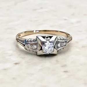Vintage Art Deco 14 Karat Two-Tone Gold Carat Diamond Engagement Ring
