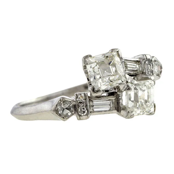 Vintage Asscher Cut Bypass Toi et Moi Ring