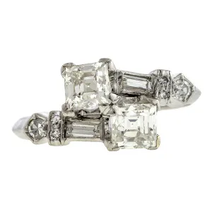 Vintage Asscher Cut Bypass Toi et Moi Ring
