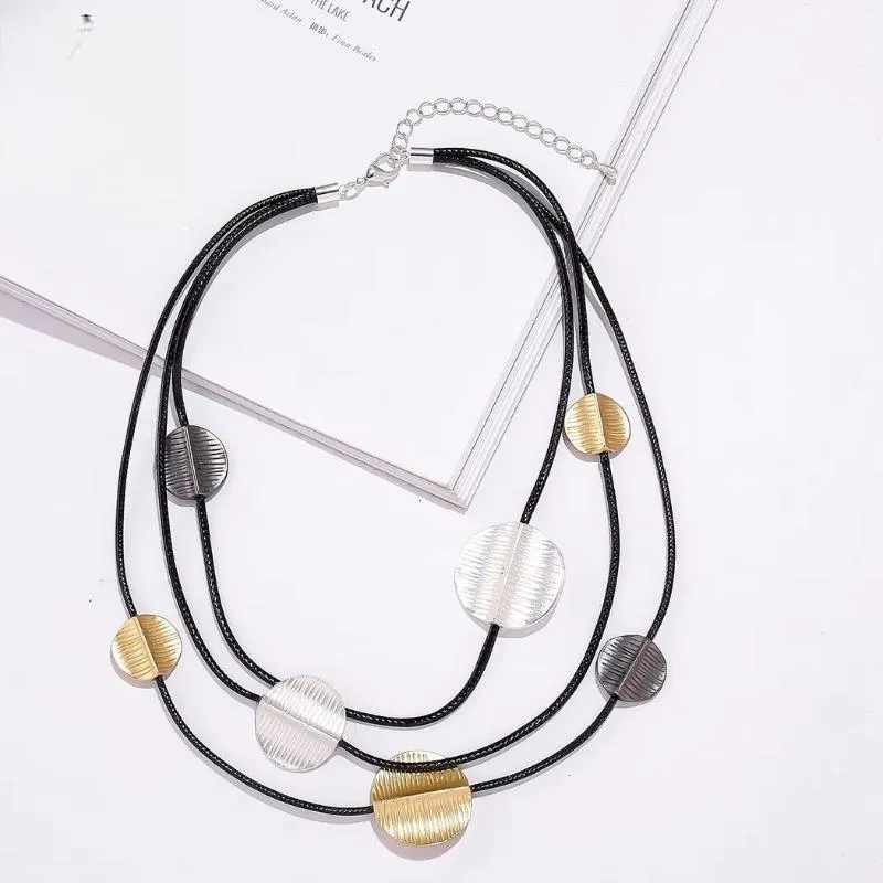 Vintage Chains On the Neck Necklace Round Geometric Choker Costume Jewelry for Women
