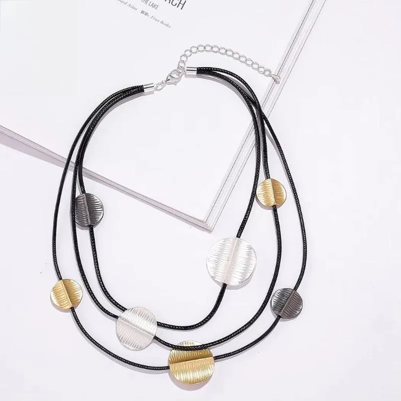 Vintage Chains On the Neck Necklace Round Geometric Choker Costume Jewelry for Women