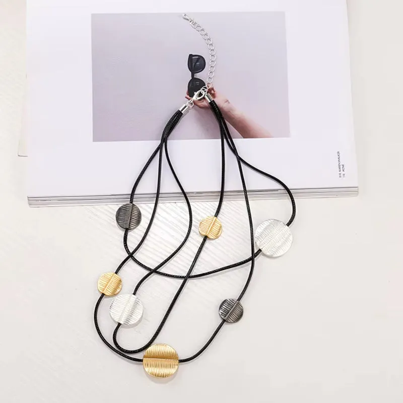 Vintage Chains On the Neck Necklace Round Geometric Choker Costume Jewelry for Women