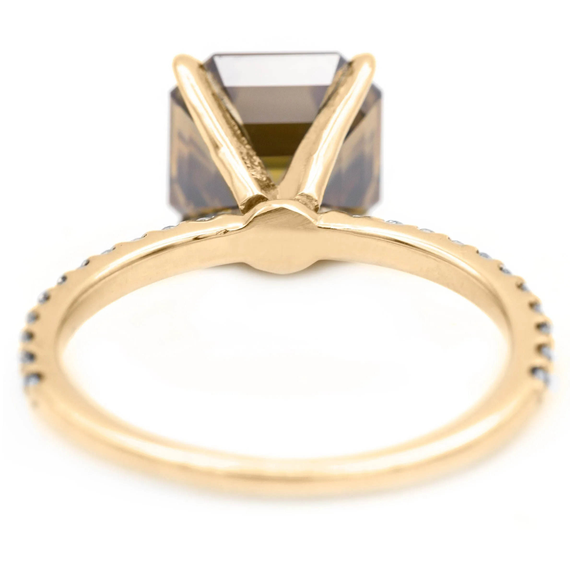 Vintage Cognac Asscher Moissanite 4 Prongs Diamond Accent Ice Solitaire Ring