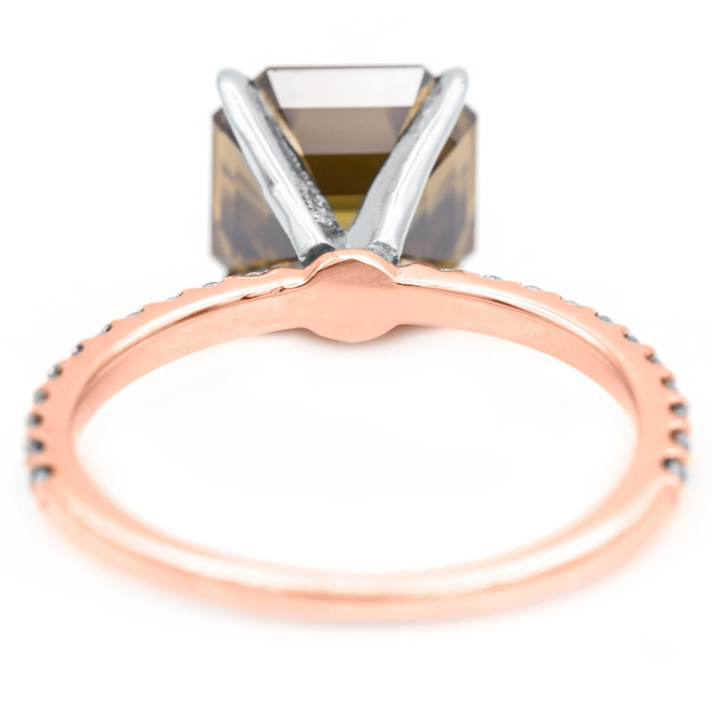 Vintage Cognac Asscher Moissanite 4 Prongs Diamond Accent Ice Solitaire Ring