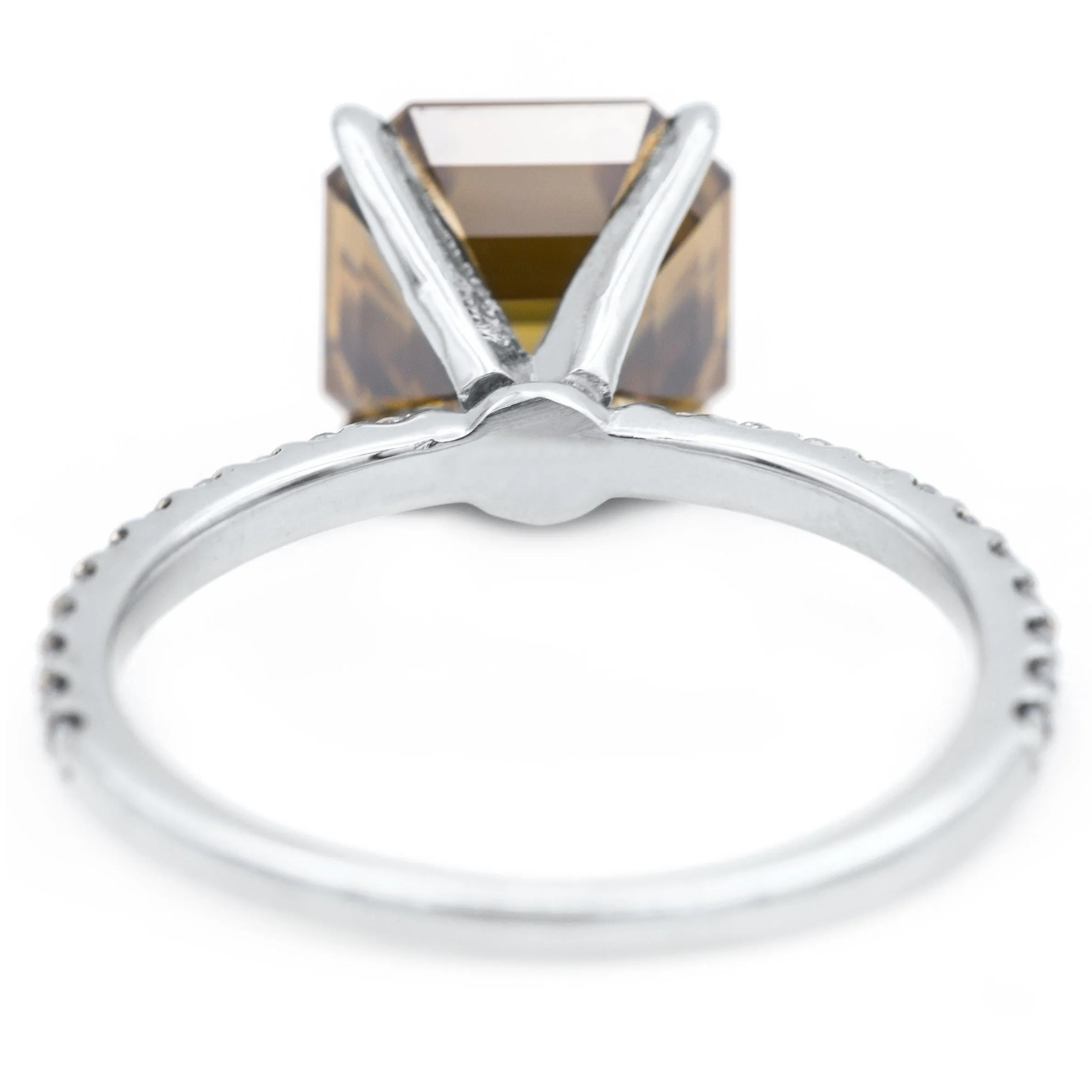 Vintage Cognac Asscher Moissanite 4 Prongs Diamond Accent Ice Solitaire Ring