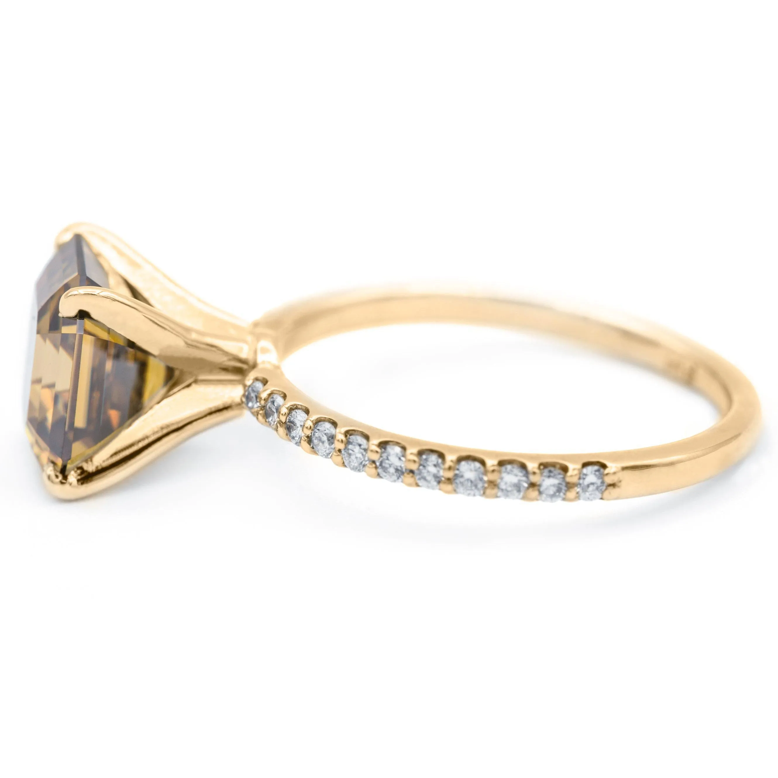Vintage Cognac Asscher Moissanite 4 Prongs Diamond Accent Ice Solitaire Ring