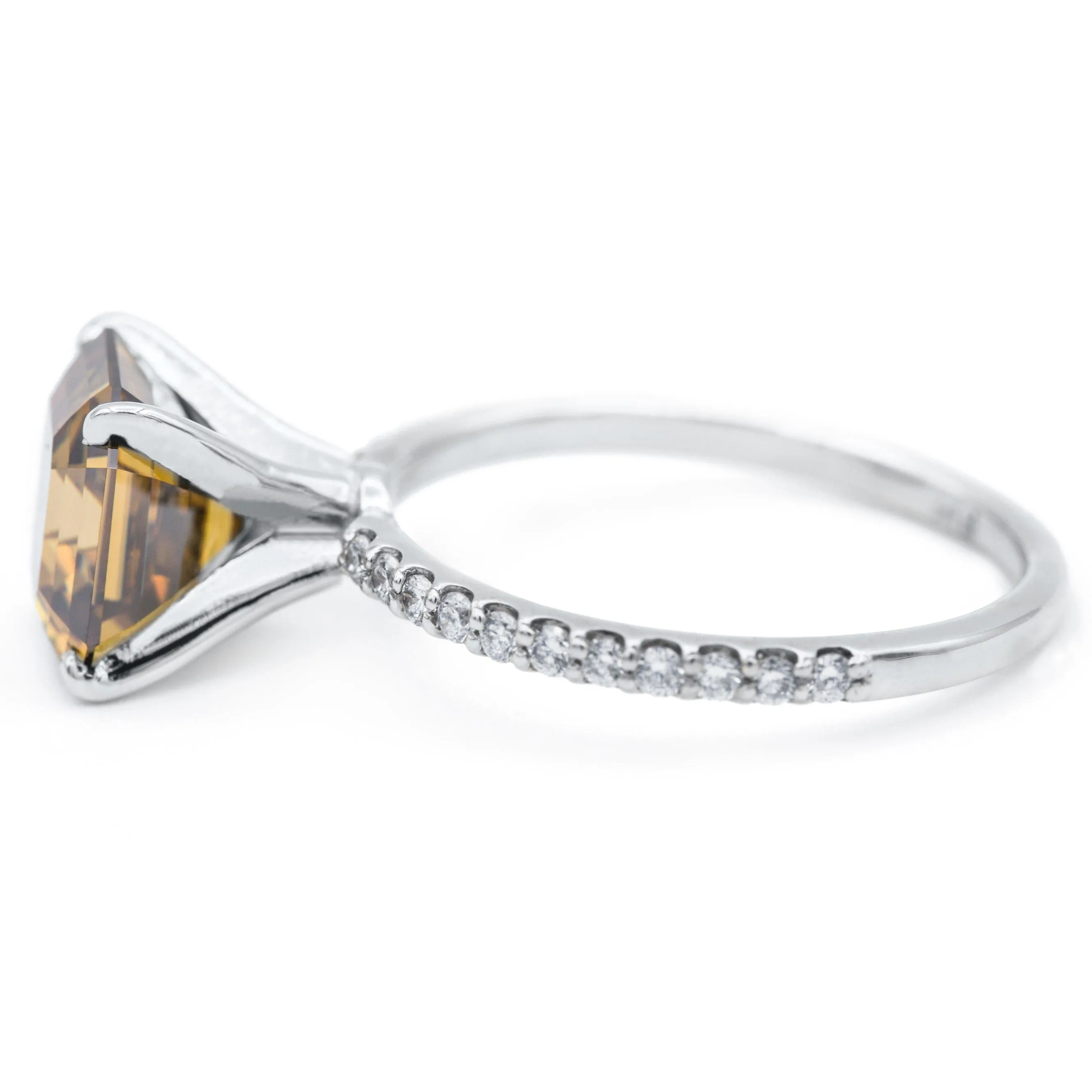 Vintage Cognac Asscher Moissanite 4 Prongs Diamond Accent Ice Solitaire Ring