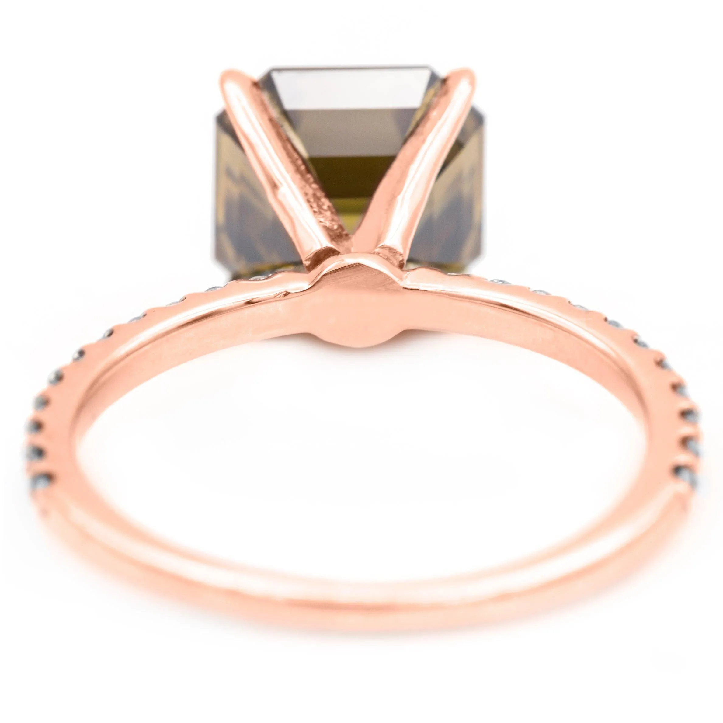 Vintage Cognac Asscher Moissanite 4 Prongs Diamond Accent Ice Solitaire Ring