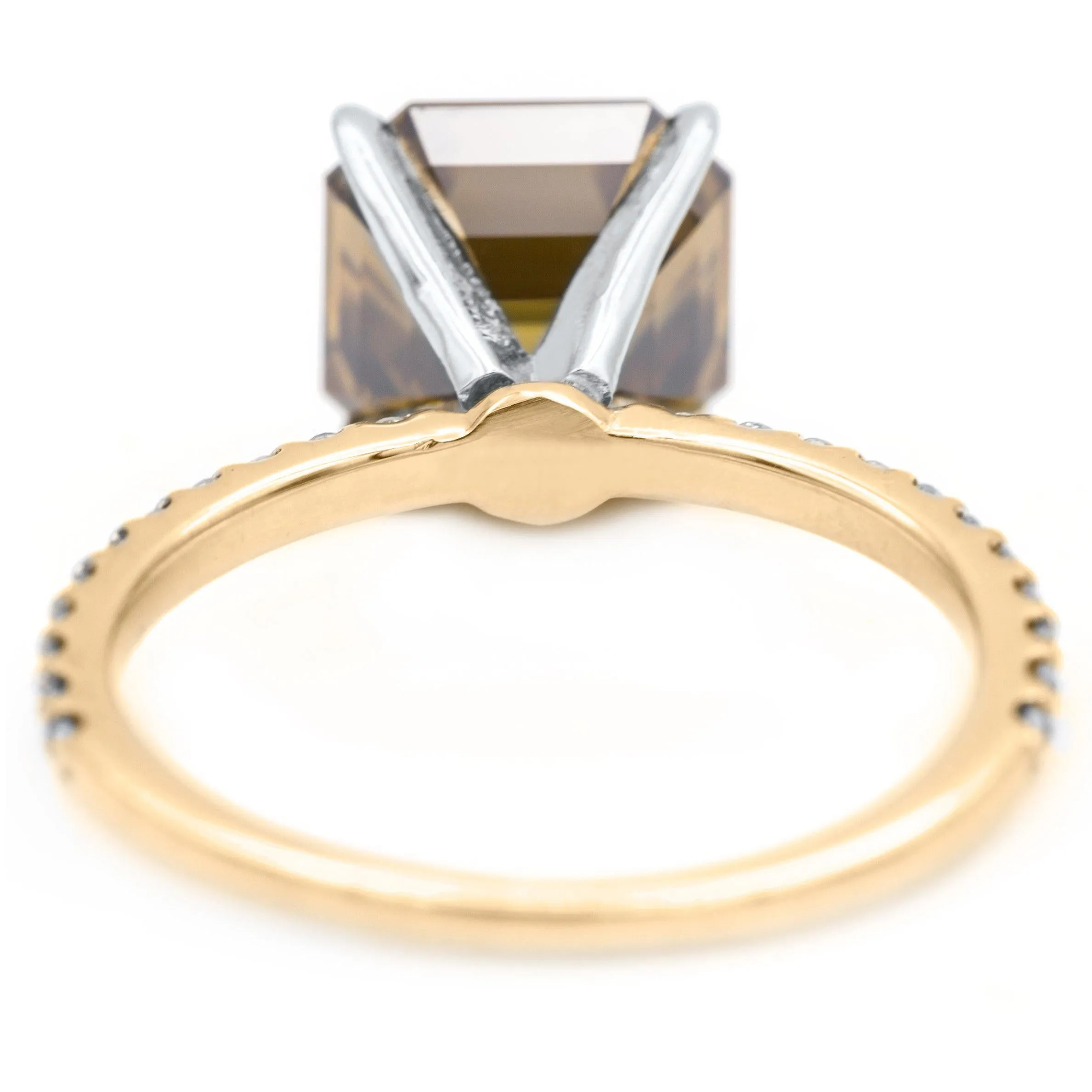 Vintage Cognac Asscher Moissanite 4 Prongs Diamond Accent Ice Solitaire Ring