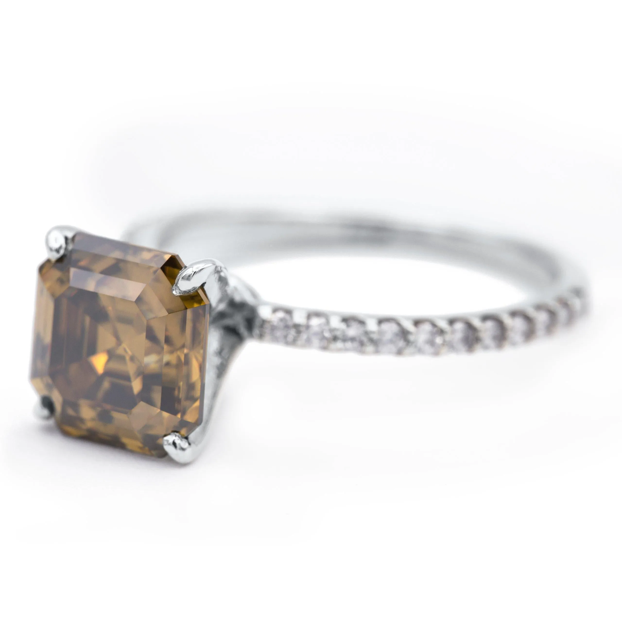 Vintage Cognac Asscher Moissanite 4 Prongs Diamond Accent Ice Solitaire Ring