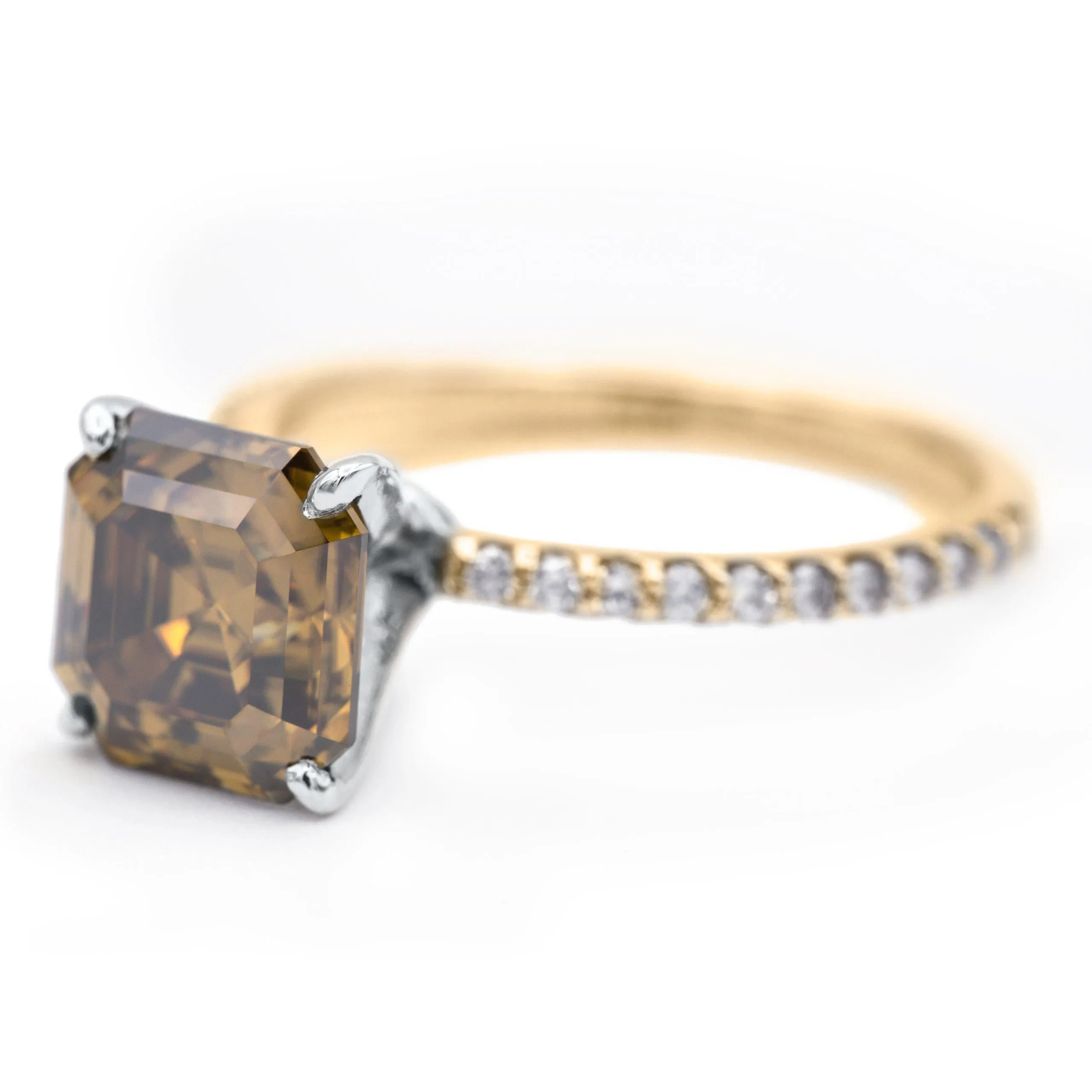 Vintage Cognac Asscher Moissanite 4 Prongs Diamond Accent Ice Solitaire Ring