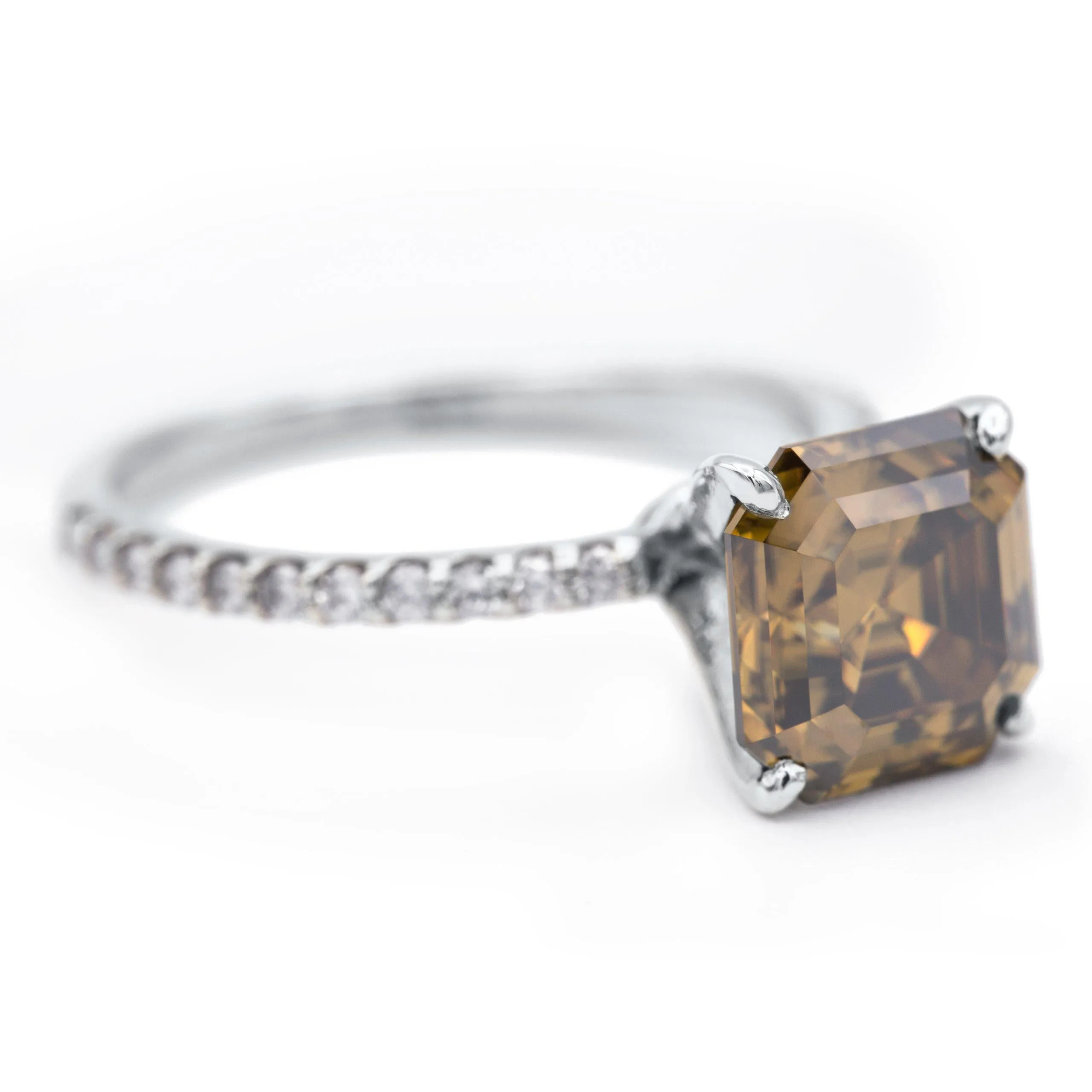 Vintage Cognac Asscher Moissanite 4 Prongs Diamond Accent Ice Solitaire Ring