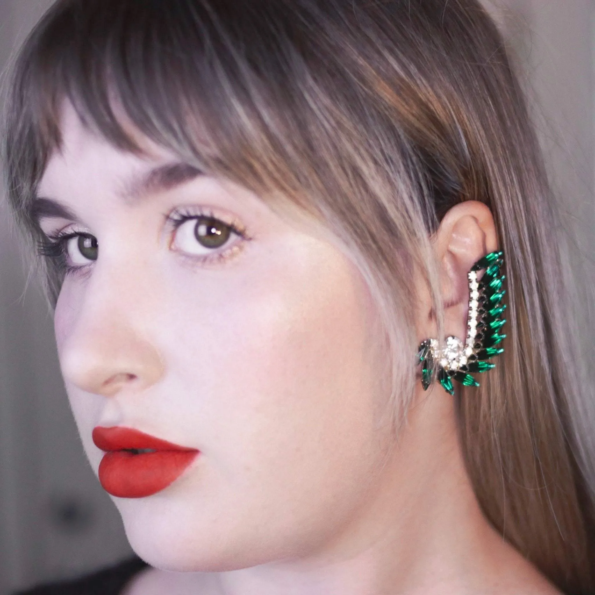Vintage Emerald and Diamante Ear Crawler Statement Earrings