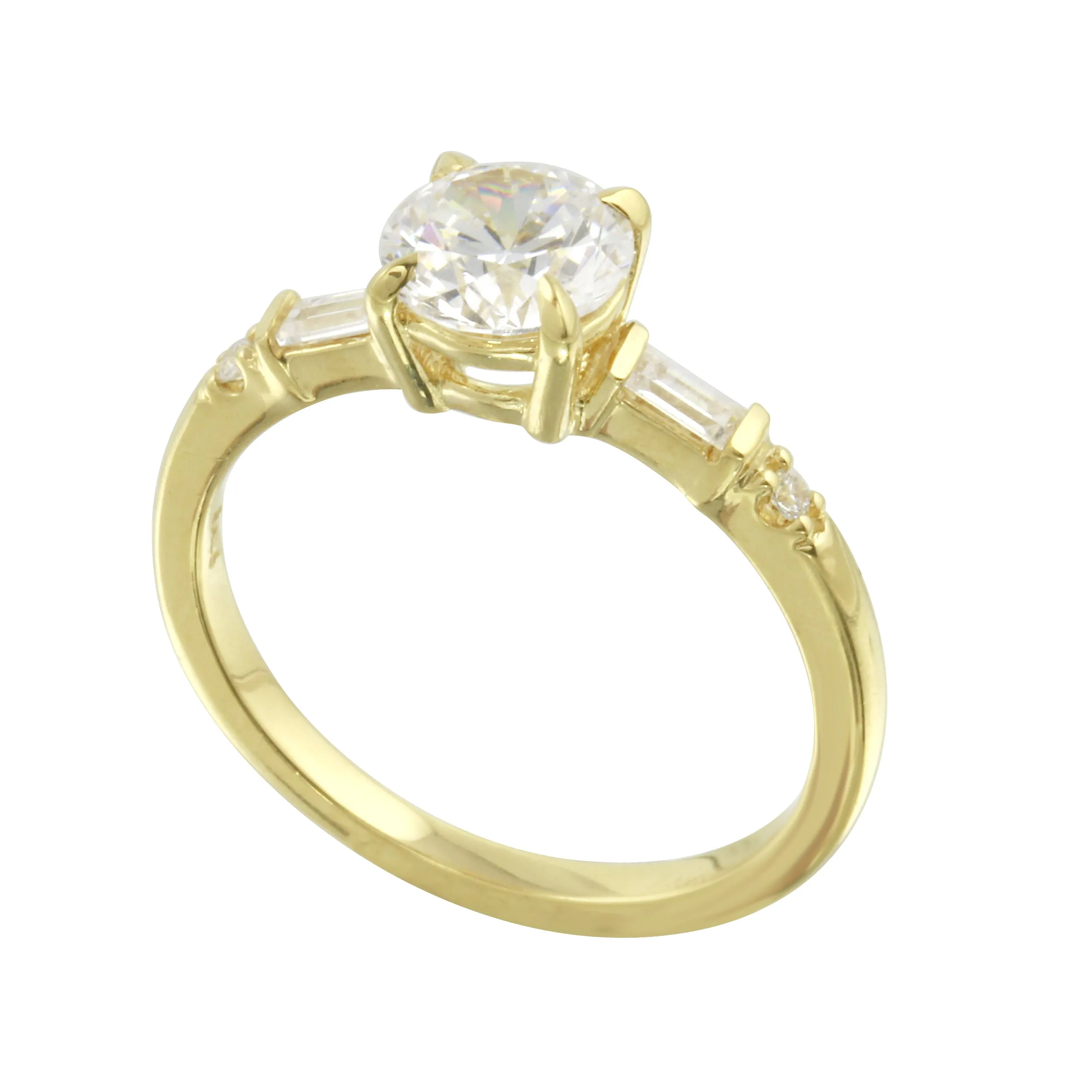 Vintage Inspired Round Brilliant and Baguette Diamond Engagement Ring Setting