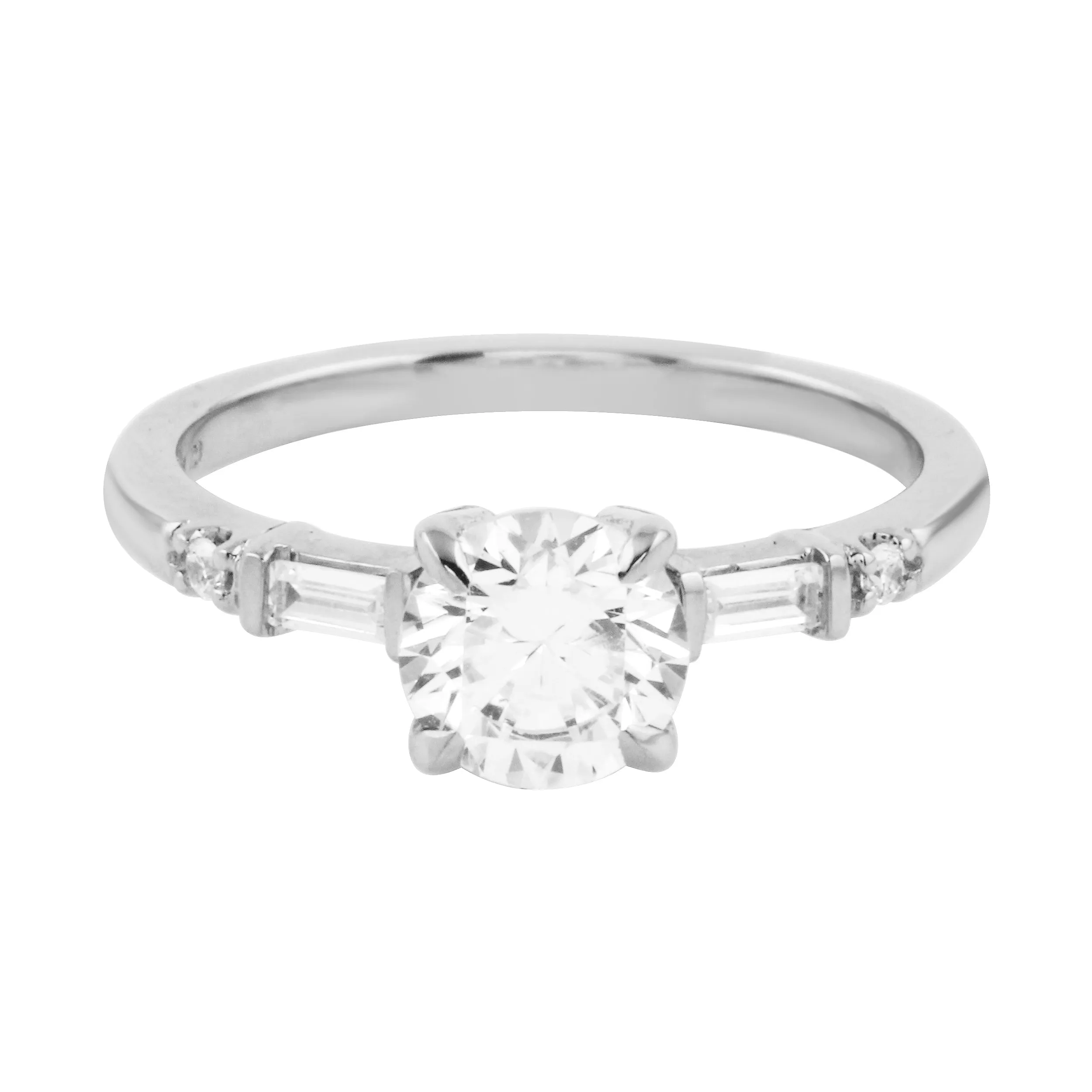 Vintage Inspired Round Brilliant and Baguette Diamond Engagement Ring Setting