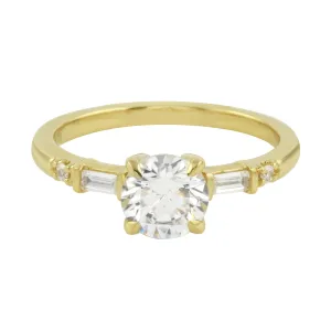 Vintage Inspired Round Brilliant and Baguette Diamond Engagement Ring Setting