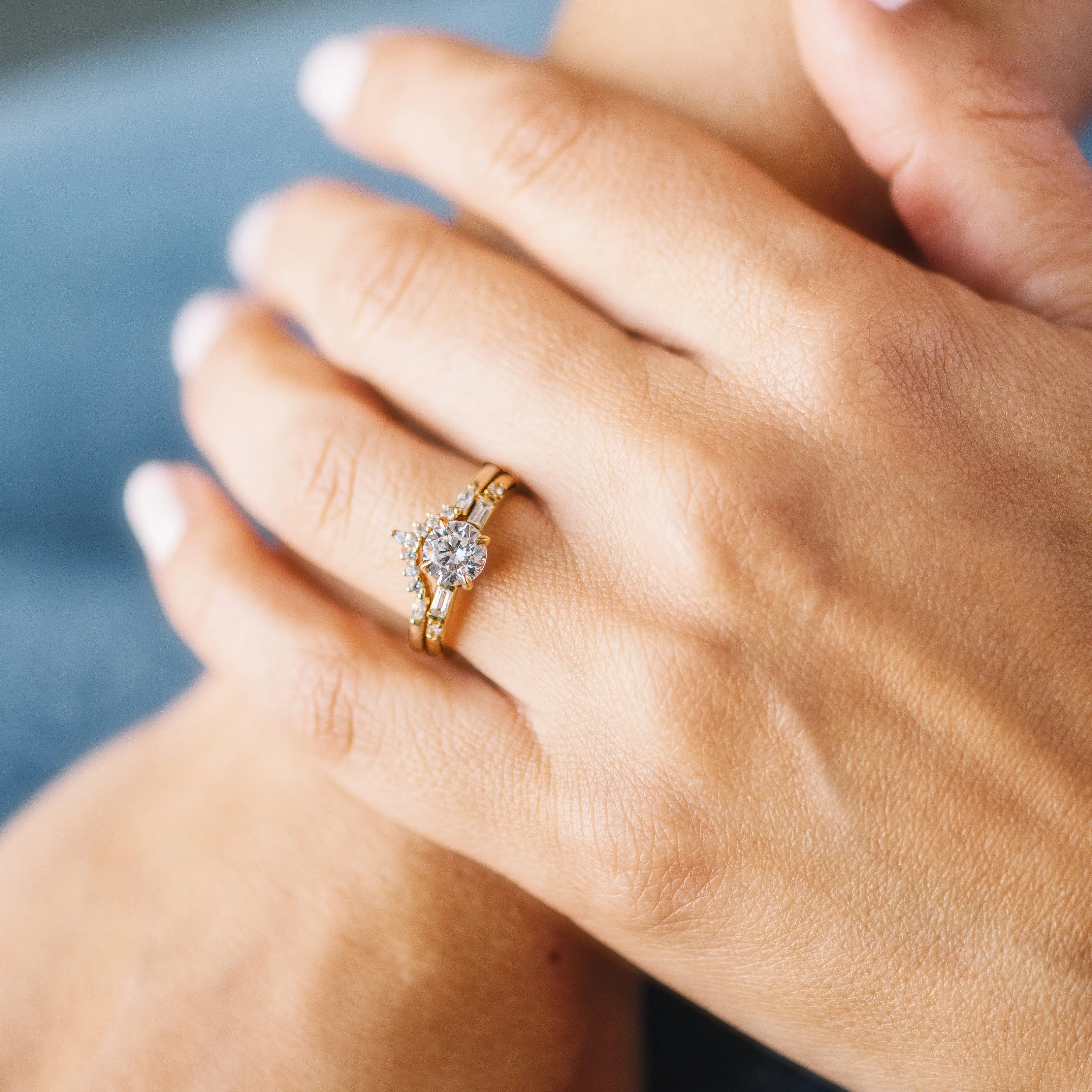 Vintage Inspired Round Brilliant and Baguette Diamond Engagement Ring Setting