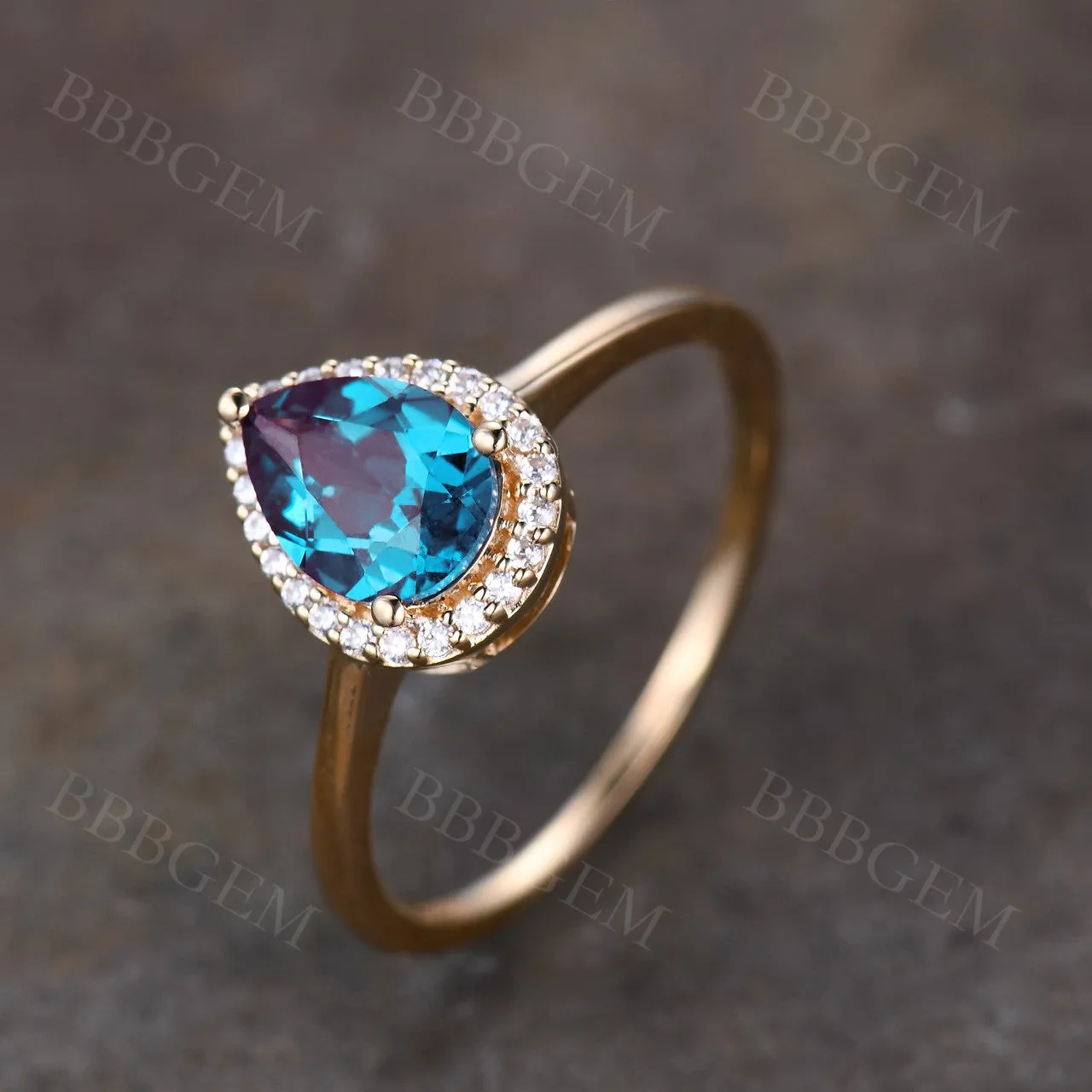 Vintage Pear Shaped Lab Alexandrite Engagement Ring