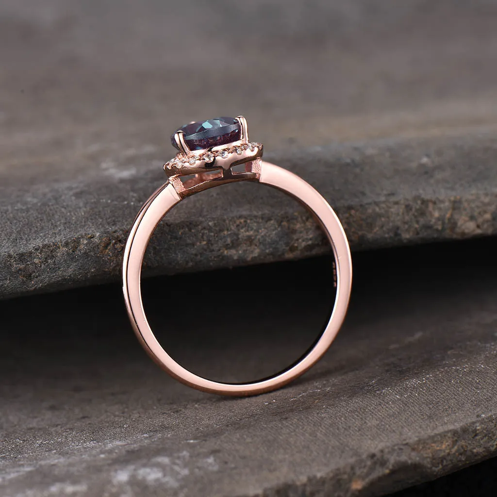 Vintage Pear Shaped Lab Alexandrite Engagement Ring