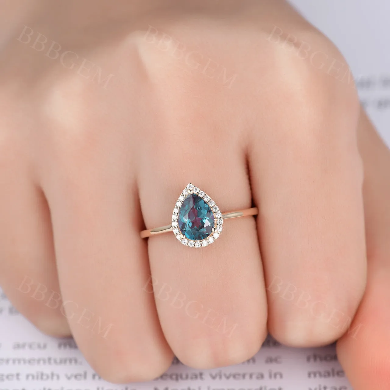 Vintage Pear Shaped Lab Alexandrite Engagement Ring