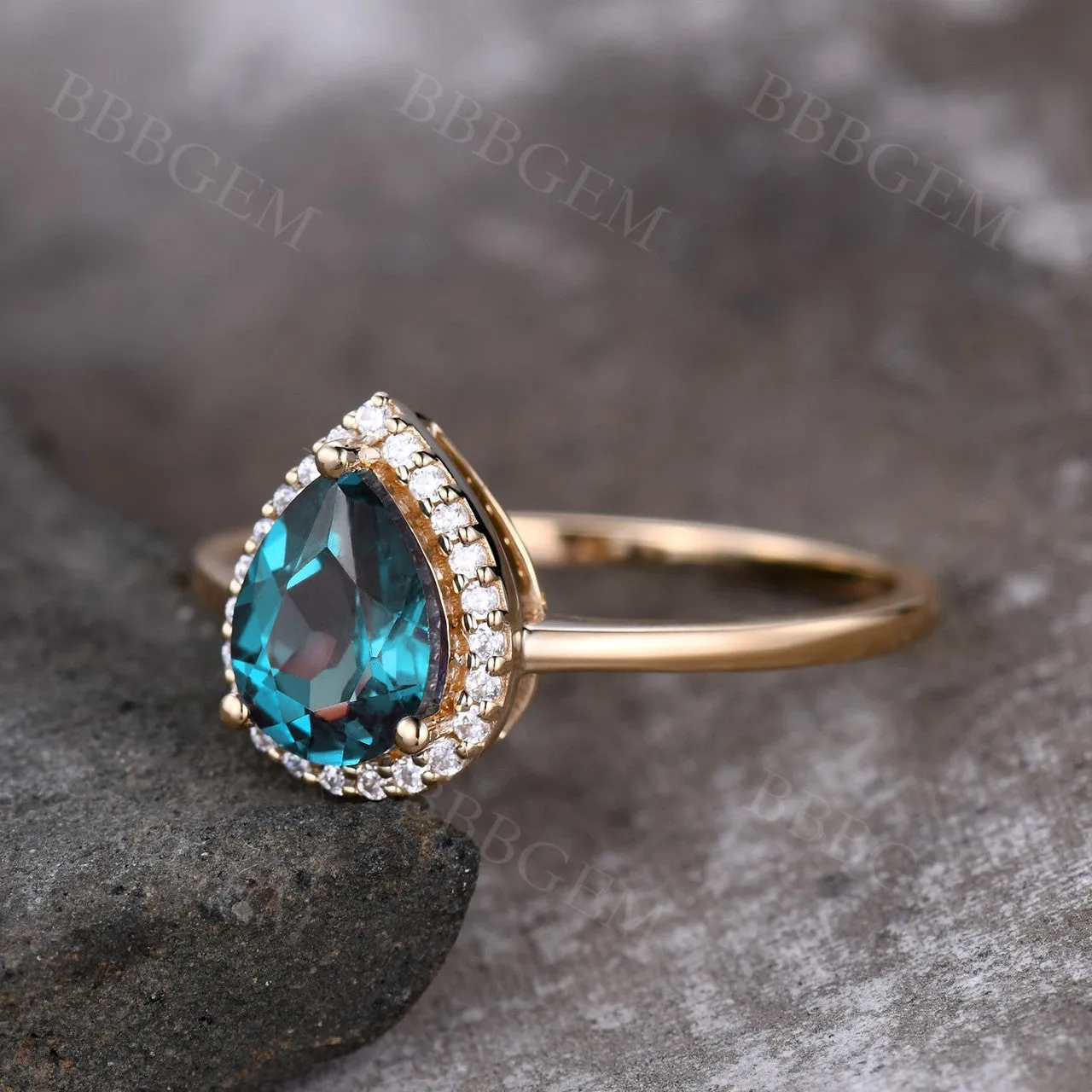 Vintage Pear Shaped Lab Alexandrite Engagement Ring