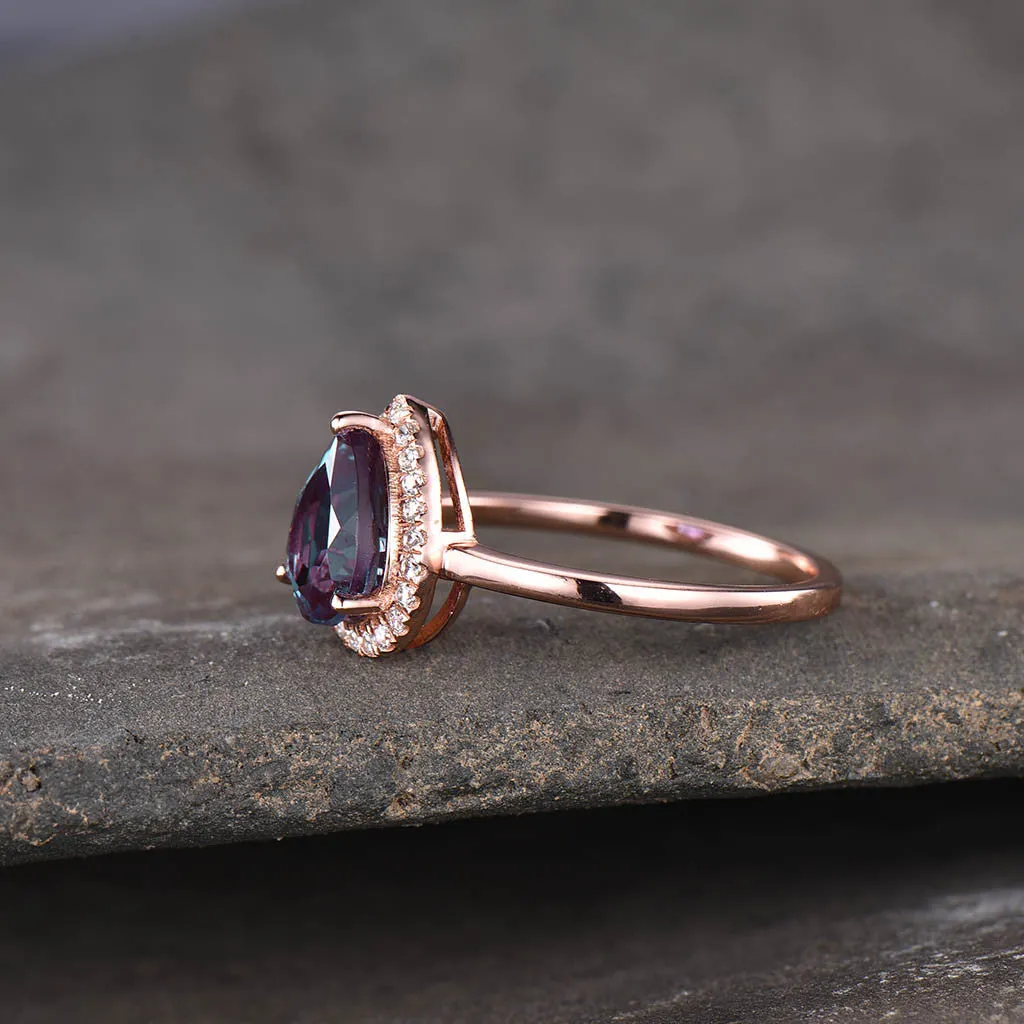 Vintage Pear Shaped Lab Alexandrite Engagement Ring