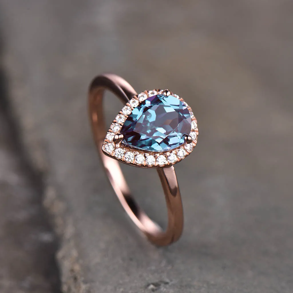 Vintage Pear Shaped Lab Alexandrite Engagement Ring
