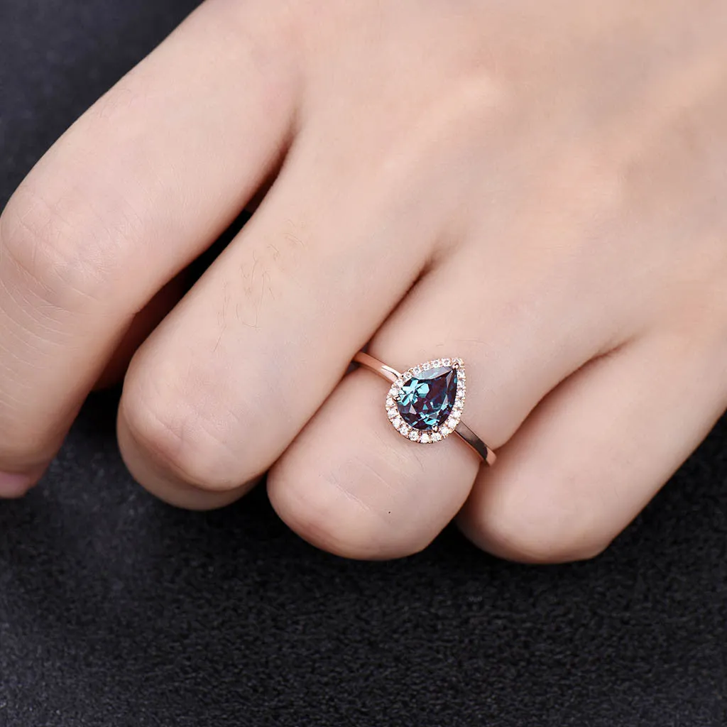 Vintage Pear Shaped Lab Alexandrite Engagement Ring