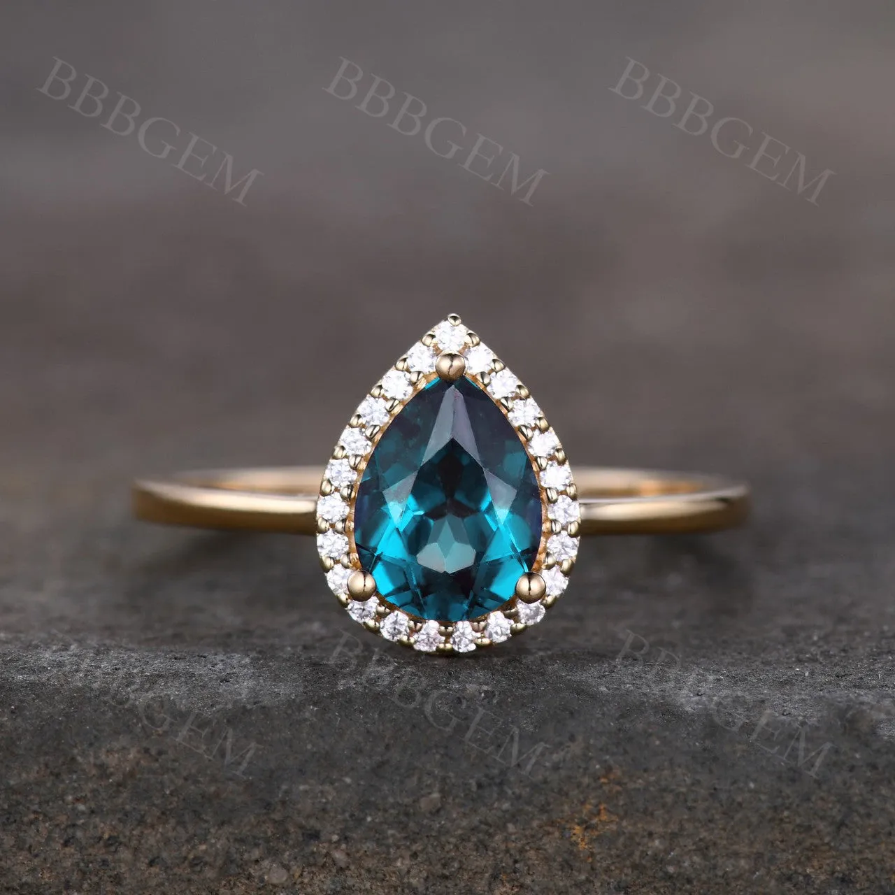 Vintage Pear Shaped Lab Alexandrite Engagement Ring