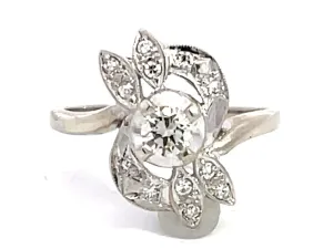 Vintage Transition Cut Diamond Ring in 14k White Gold