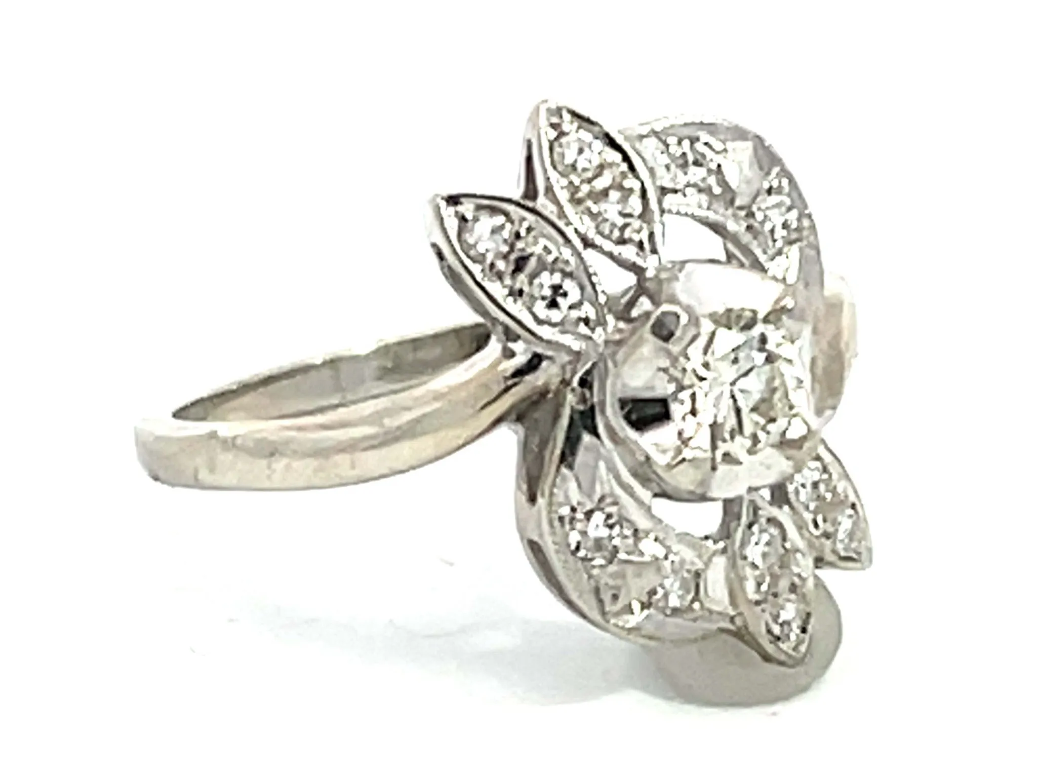 Vintage Transition Cut Diamond Ring in 14k White Gold