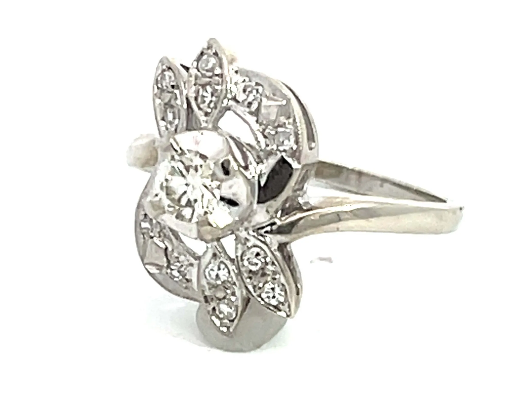 Vintage Transition Cut Diamond Ring in 14k White Gold