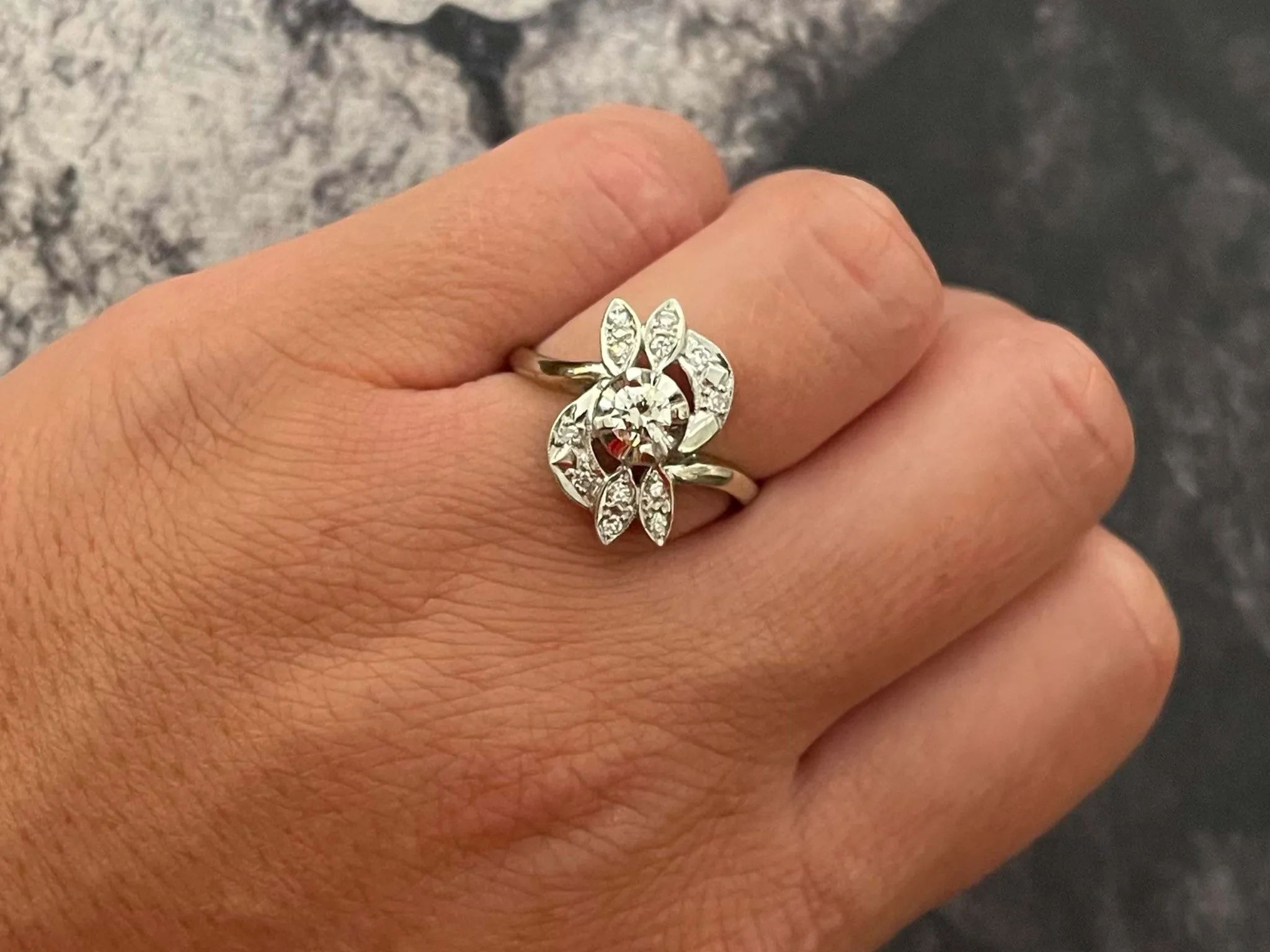 Vintage Transition Cut Diamond Ring in 14k White Gold