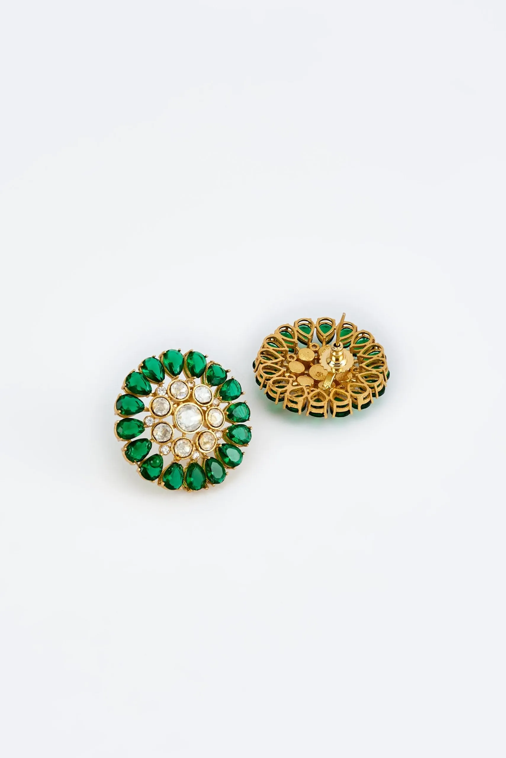 vivinia BY VIDHI MEHRA Florence Gold Plated Green Womens Kundan, Polki Pair of Stud Earrings (Freesize)