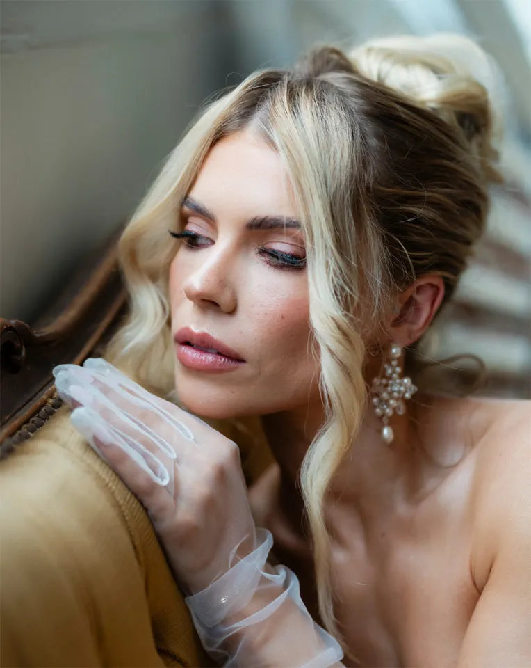 Wedding and Bridal earrings - pearl floral statement earrings - Elizabeth by Kezani
