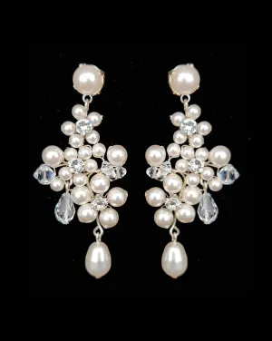 Wedding and Bridal earrings - pearl floral statement earrings - Elizabeth by Kezani